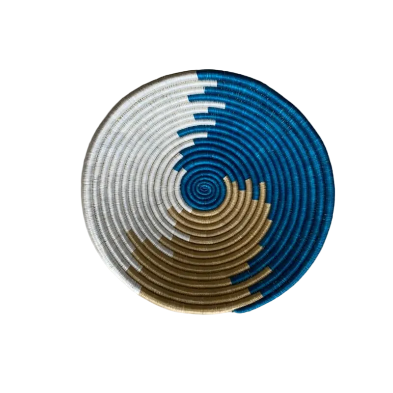 Large Handwoven Rwandan Basket - Beige & Colour Patterns (28cm)