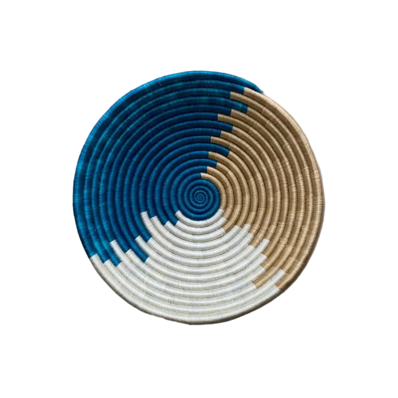 Large Handwoven Rwandan Basket - Beige & Colour Patterns (28cm)