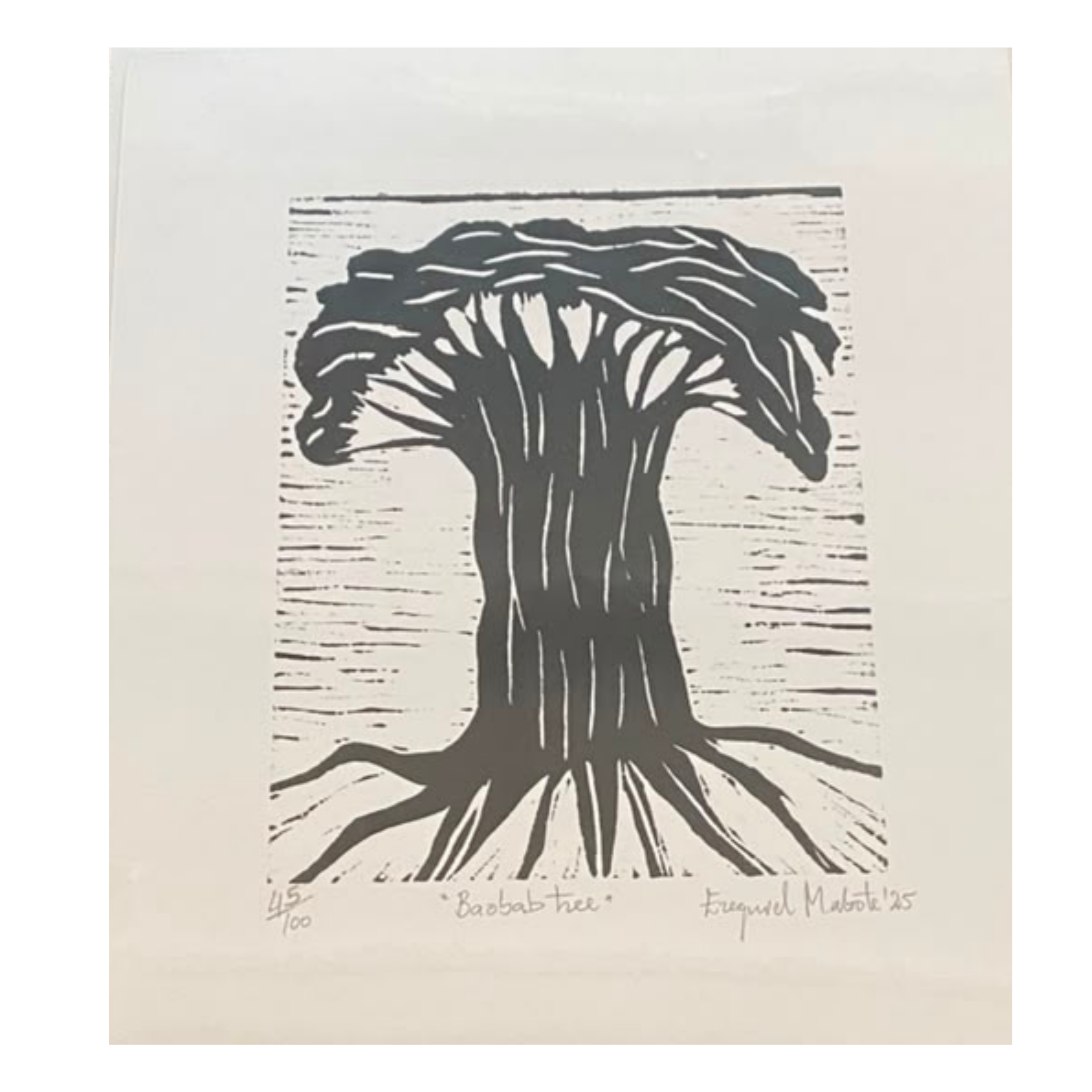 Mabote Art Woodprint Painting - Baobab Tree