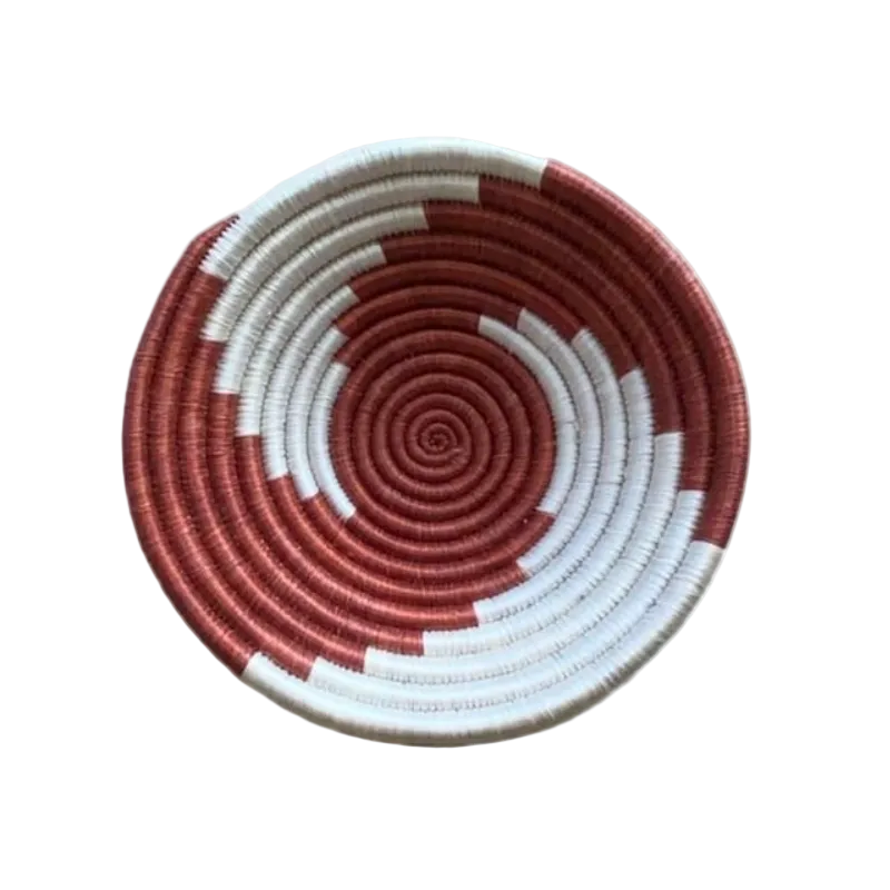 Small Handwoven Rwandan Basket - Beige Patterns (19cm)