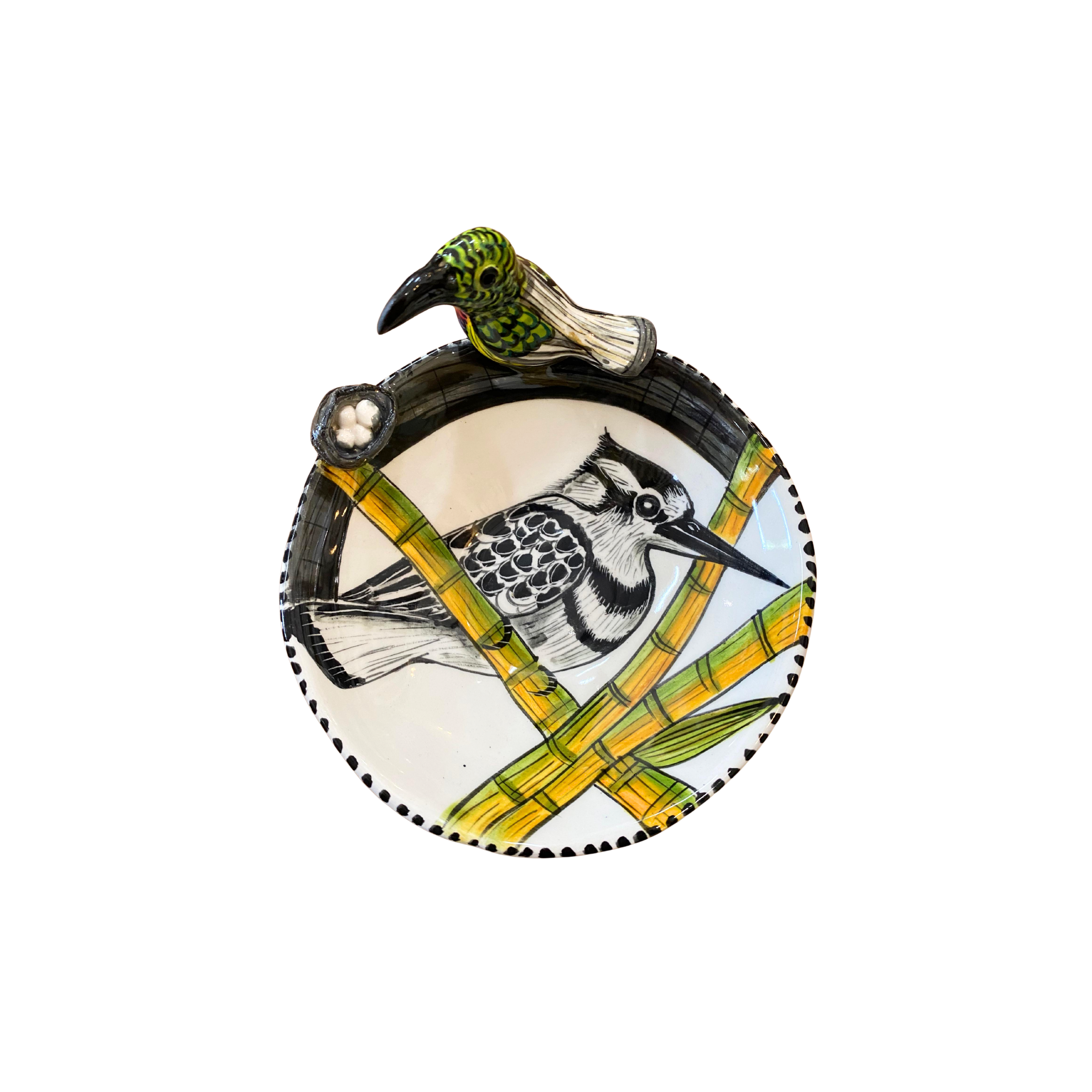 Round 3D Ceramic Teabag Holder (Birds)