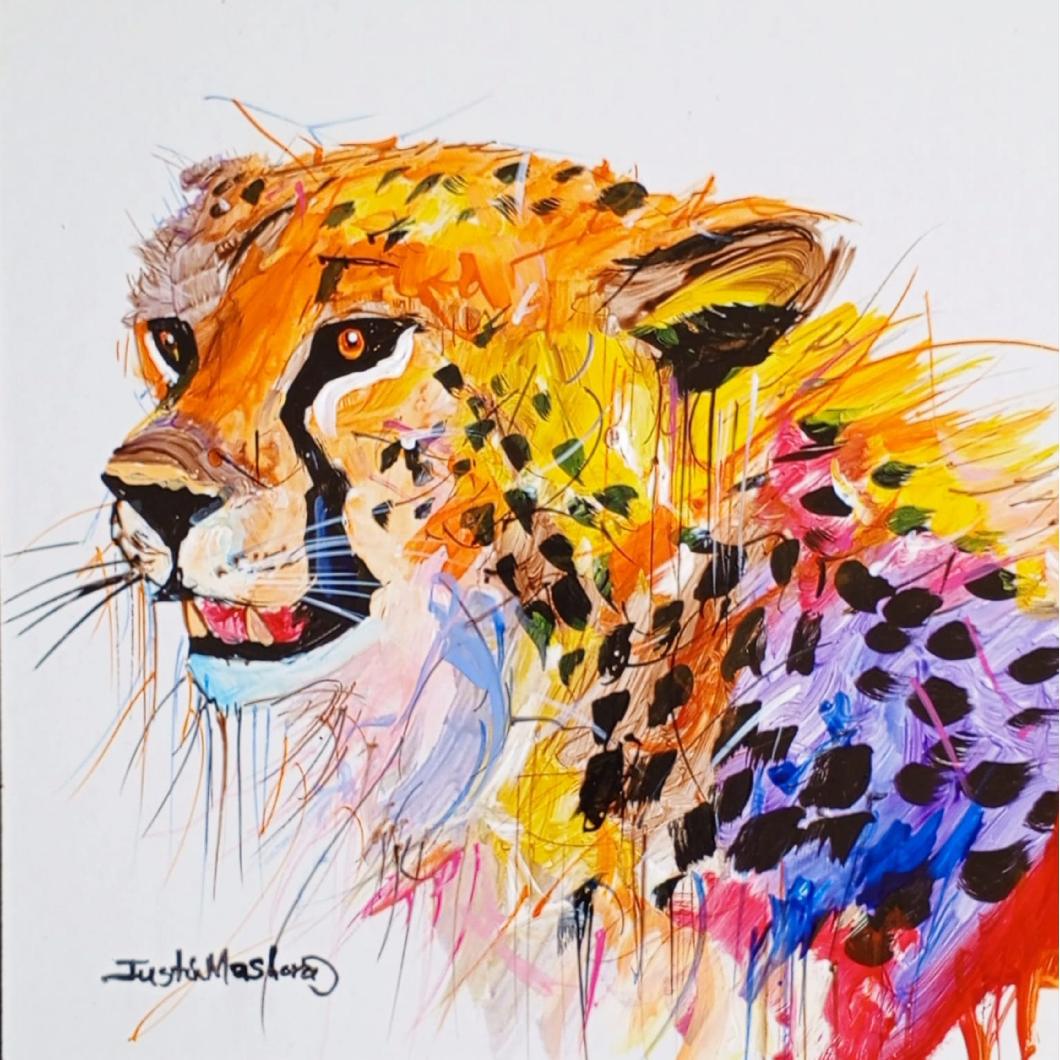 Justin Mashora Masonite Painting - Cheetah (25cm x 25cm)
