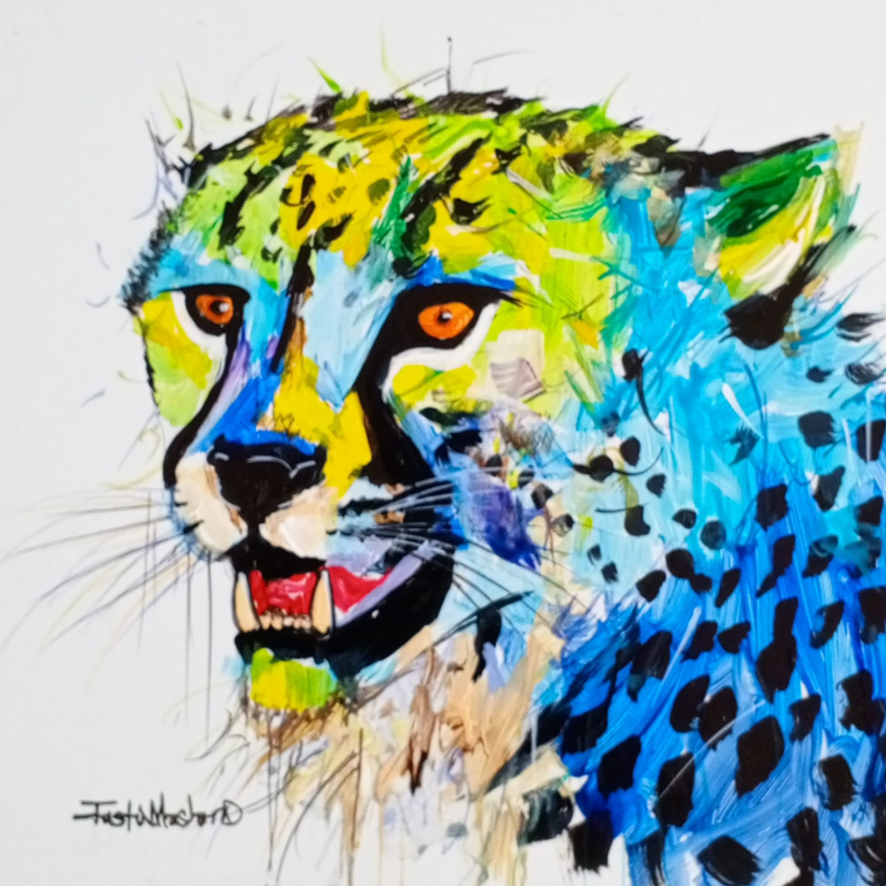 Justin Mashora Masonite Painting - Cheetah (25cm x 25cm)