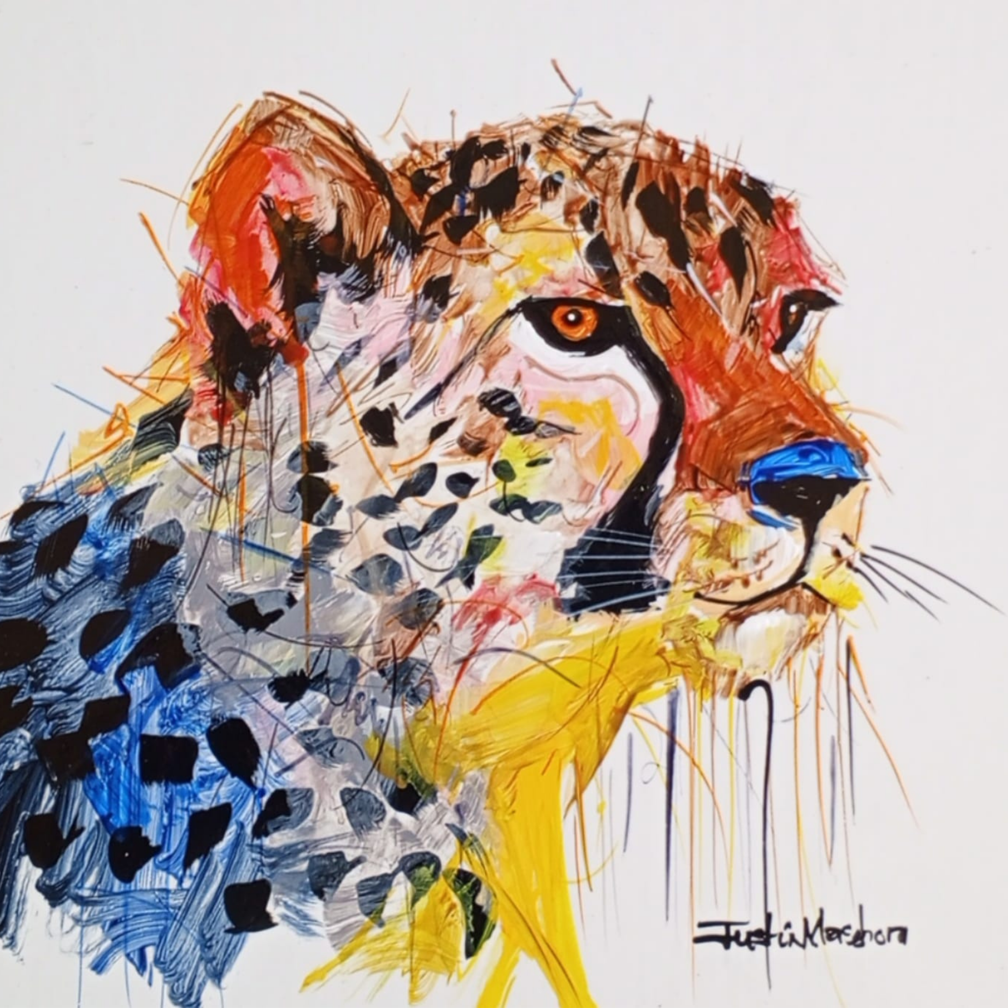 Justin Mashora Masonite Painting - Cheetah (25cm x 25cm)