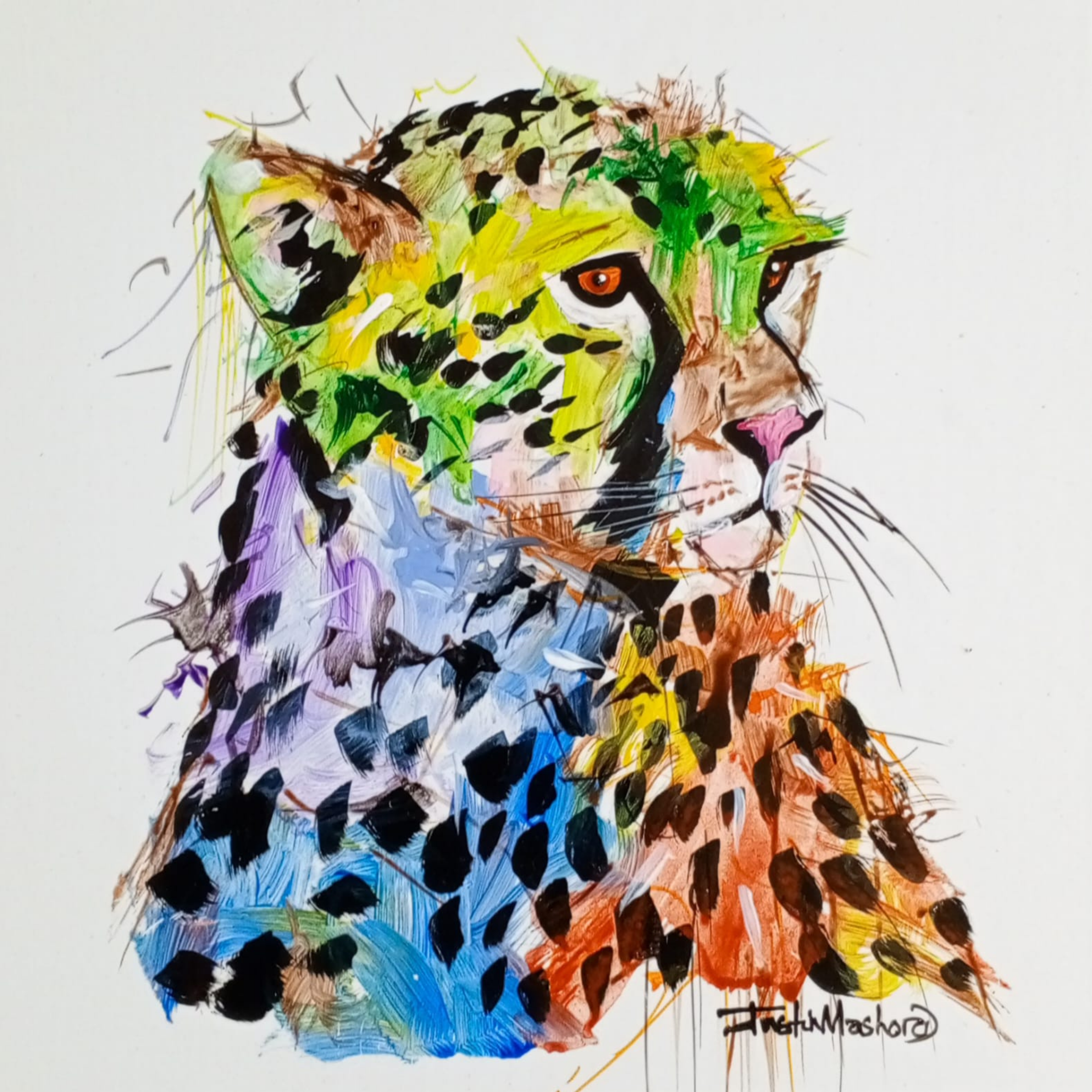 Justin Mashora Masonite Painting - Cheetah (25cm x 25cm)