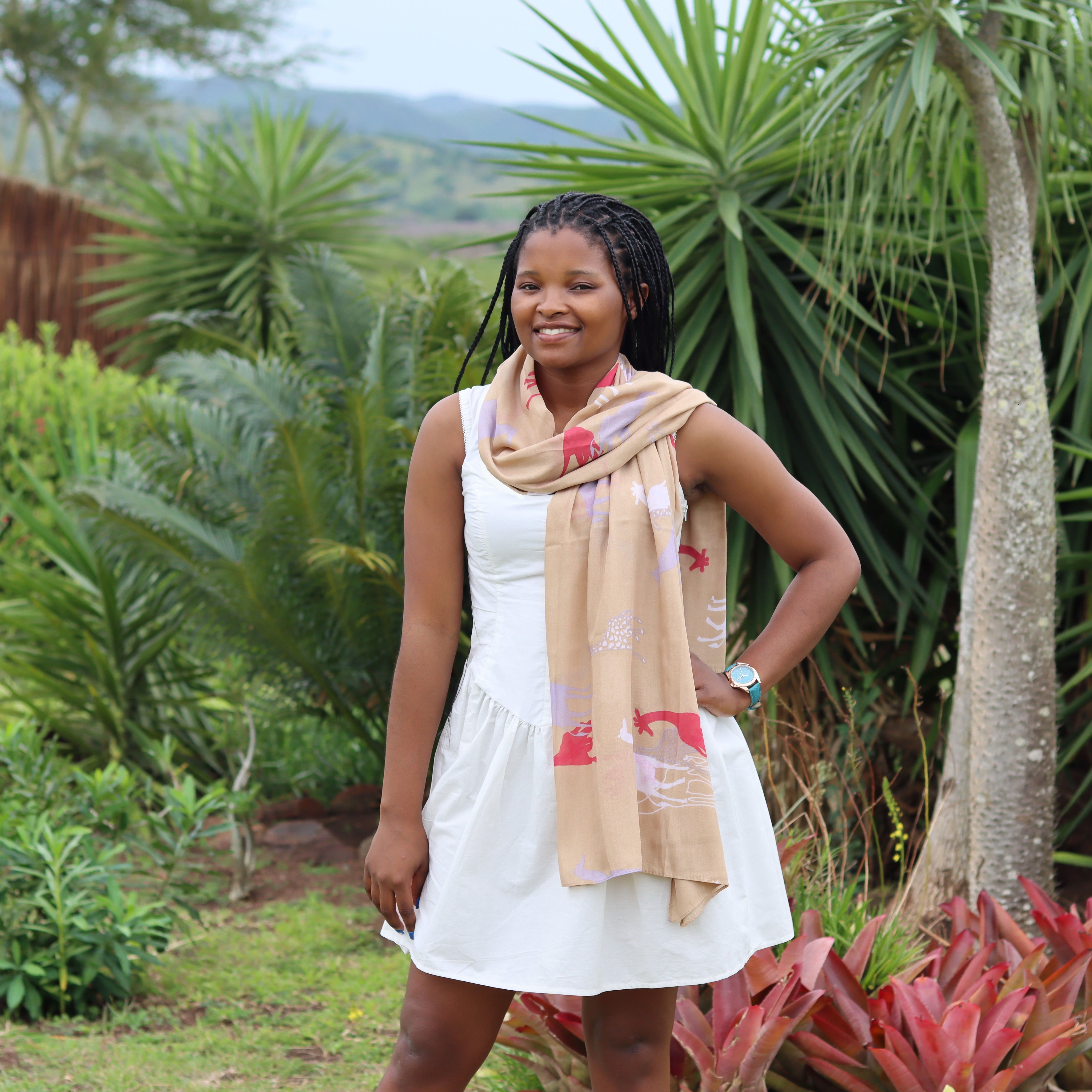 Beige Multi-Coloured Giraffe Scarf