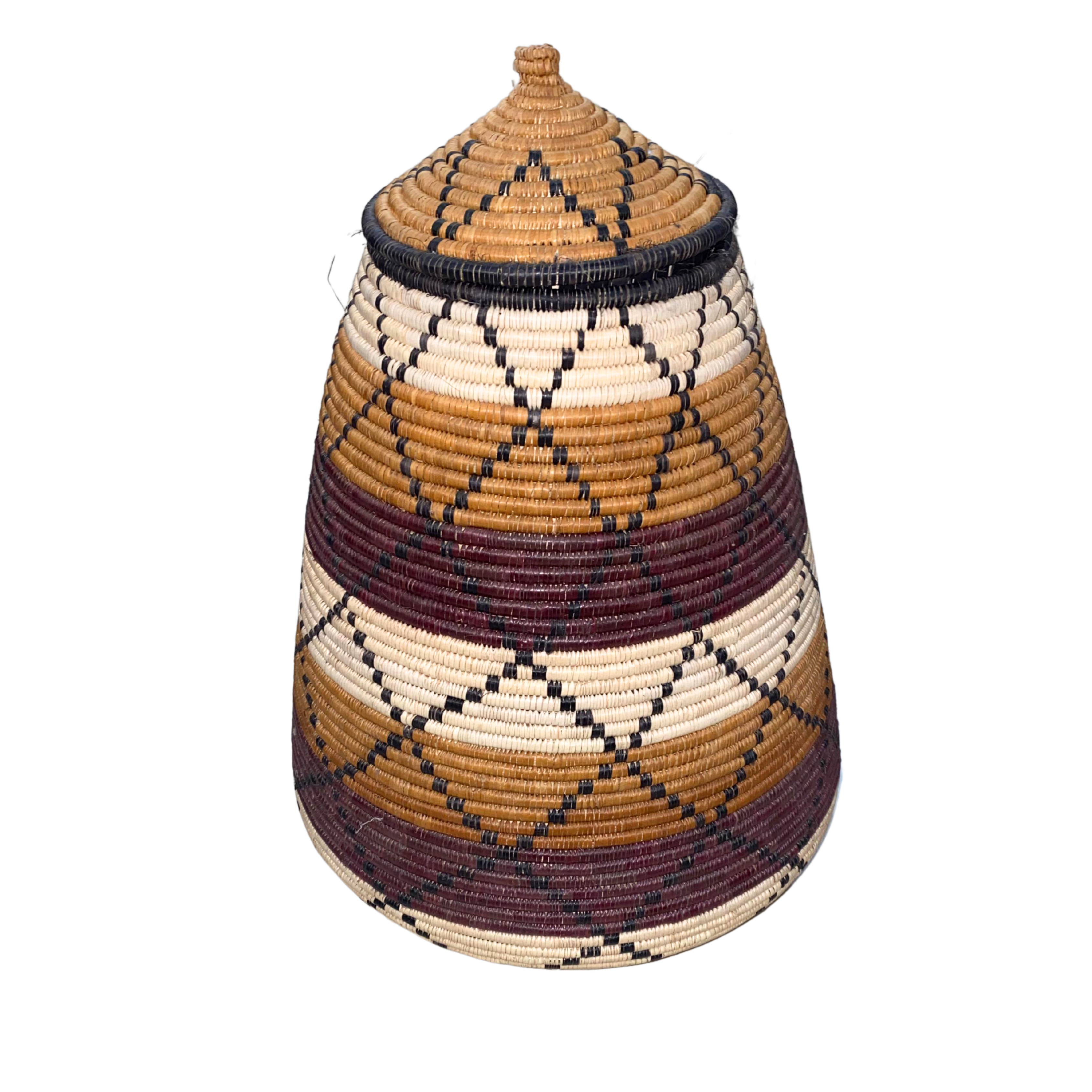 Hand Woven Zulu Reed Basket (Maroon & Brown)