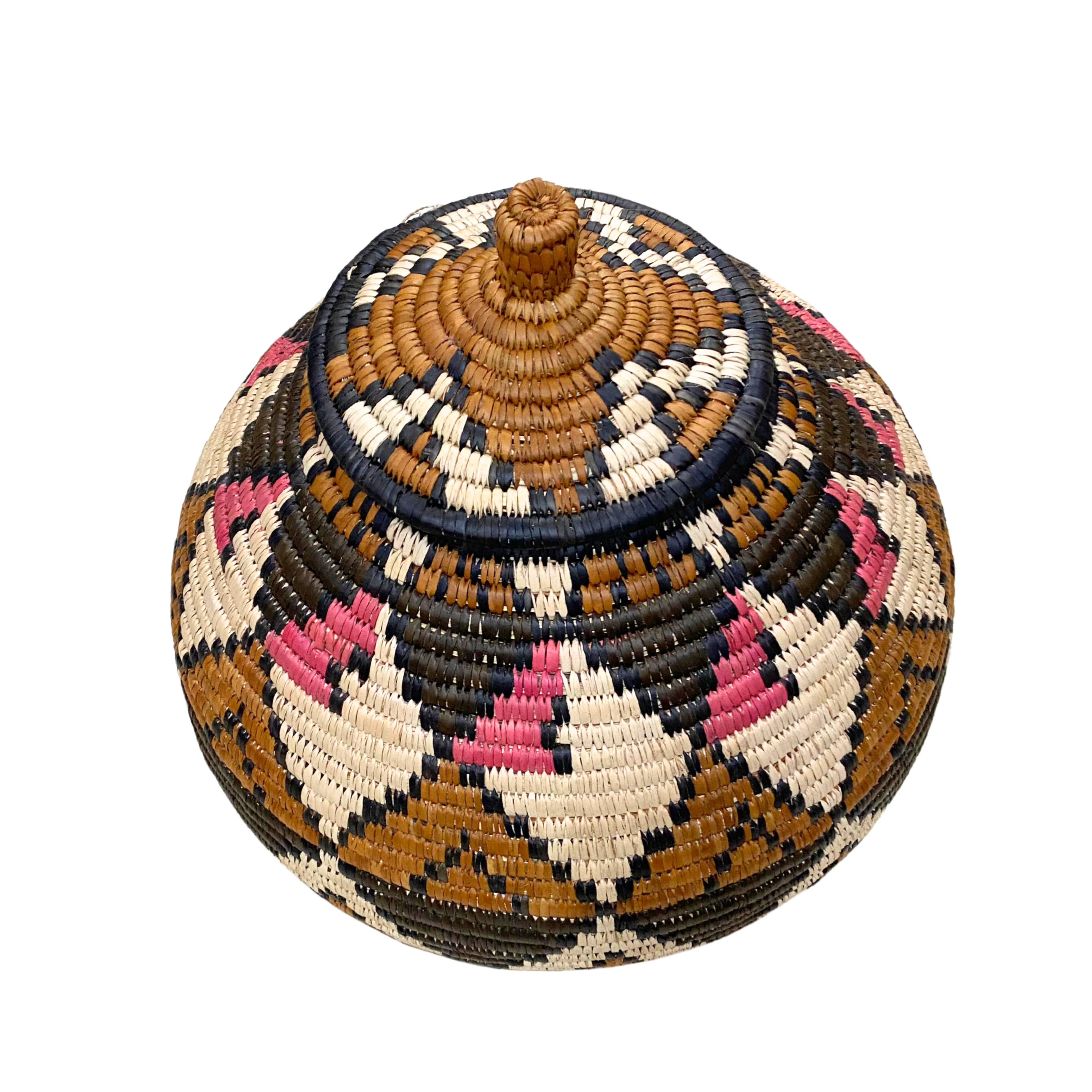 Hand Woven Fat Lady Diamonds Basket (Cream, Dark Brown, Pink & Brown)