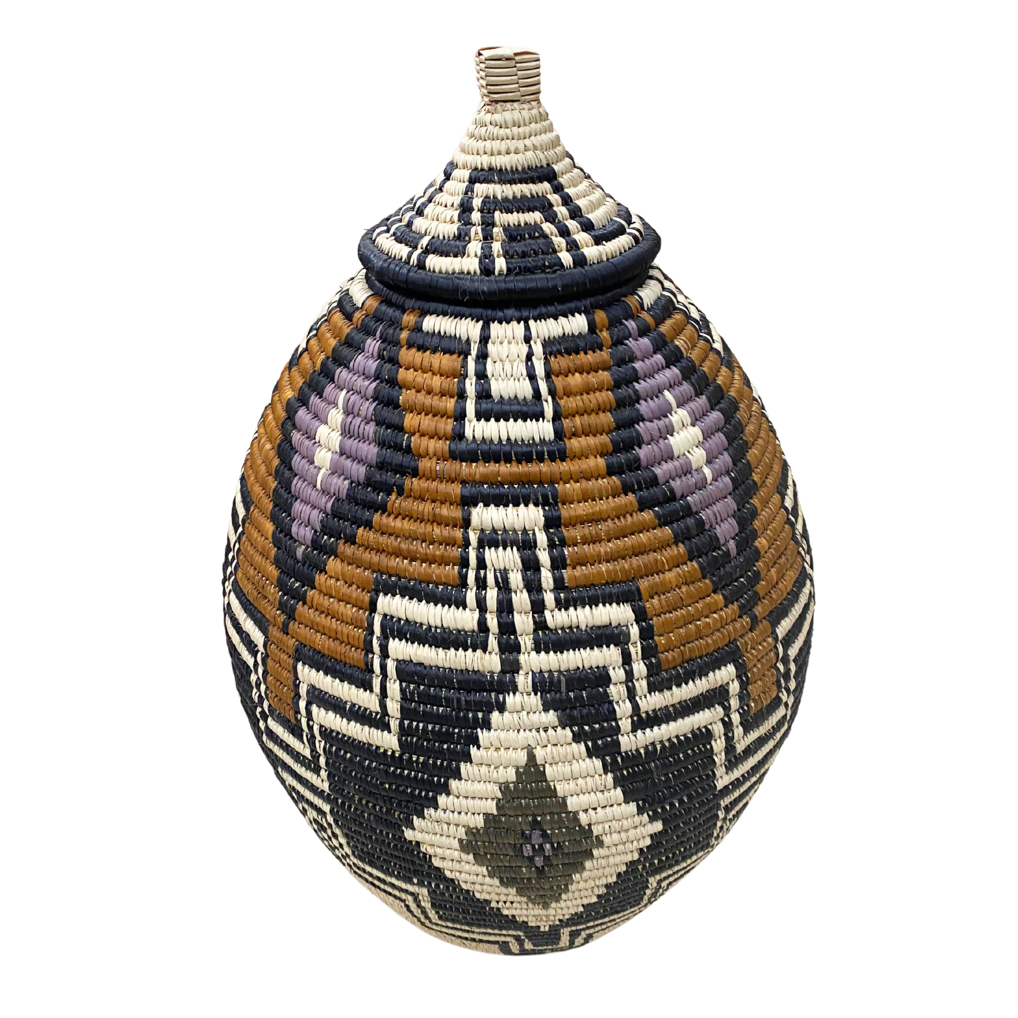 Hand Woven Marriage Shield Basket - Rose (Cream, Black, Brown & Purple)