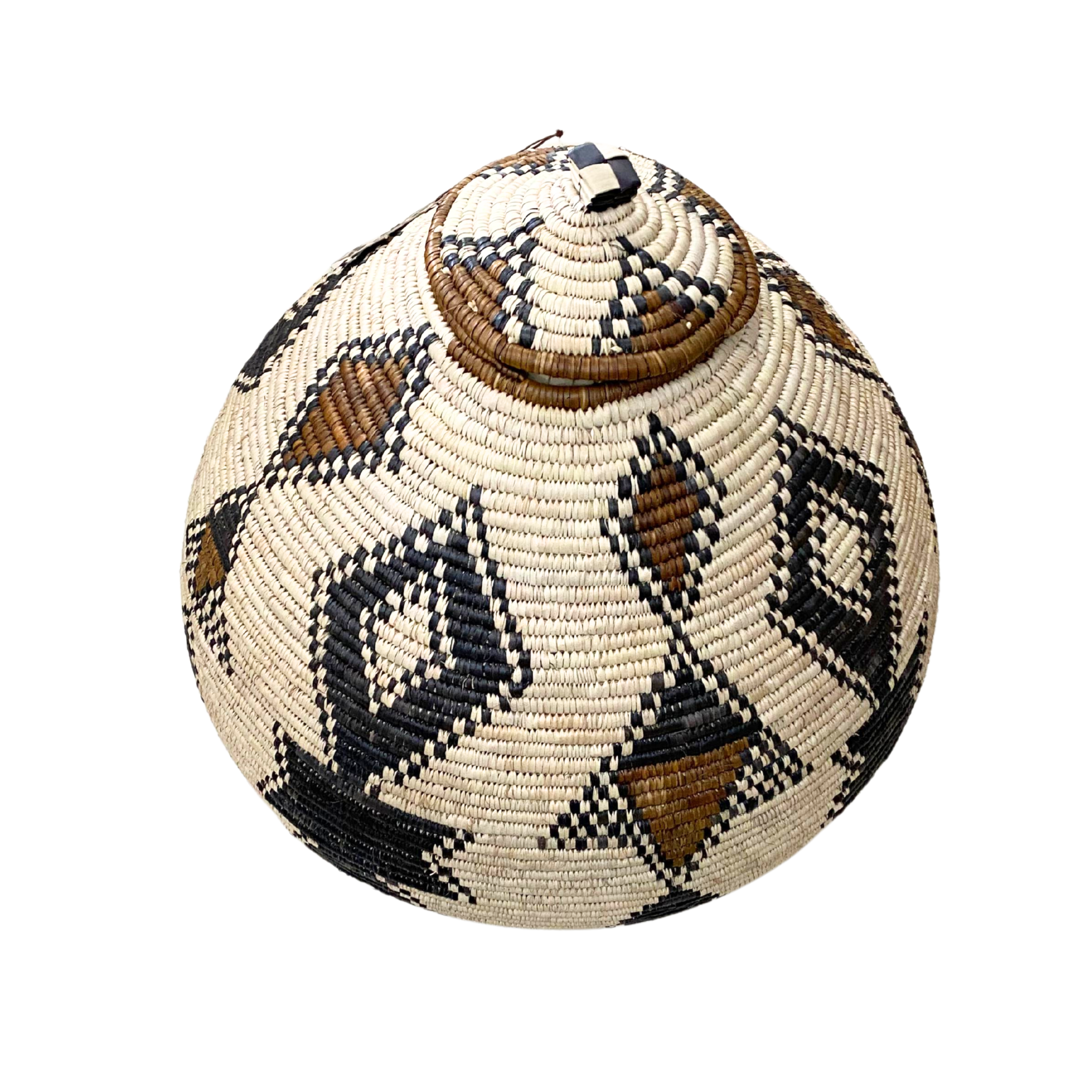 Large Hand Woven Fat-lady Diamond Basket (Black, Cream & Brown)