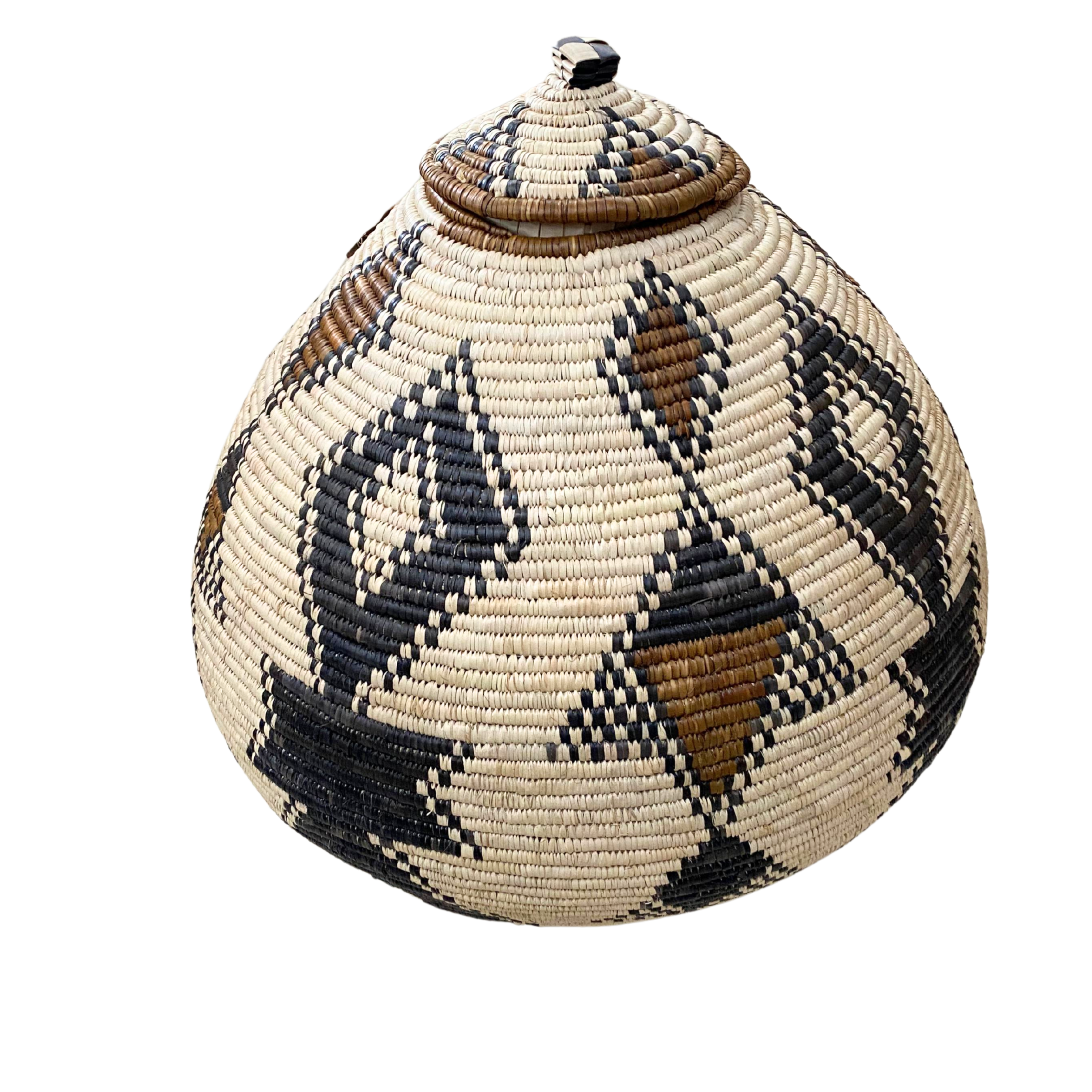 Large Hand Woven Fat-lady Diamond Basket (Black, Cream & Brown)