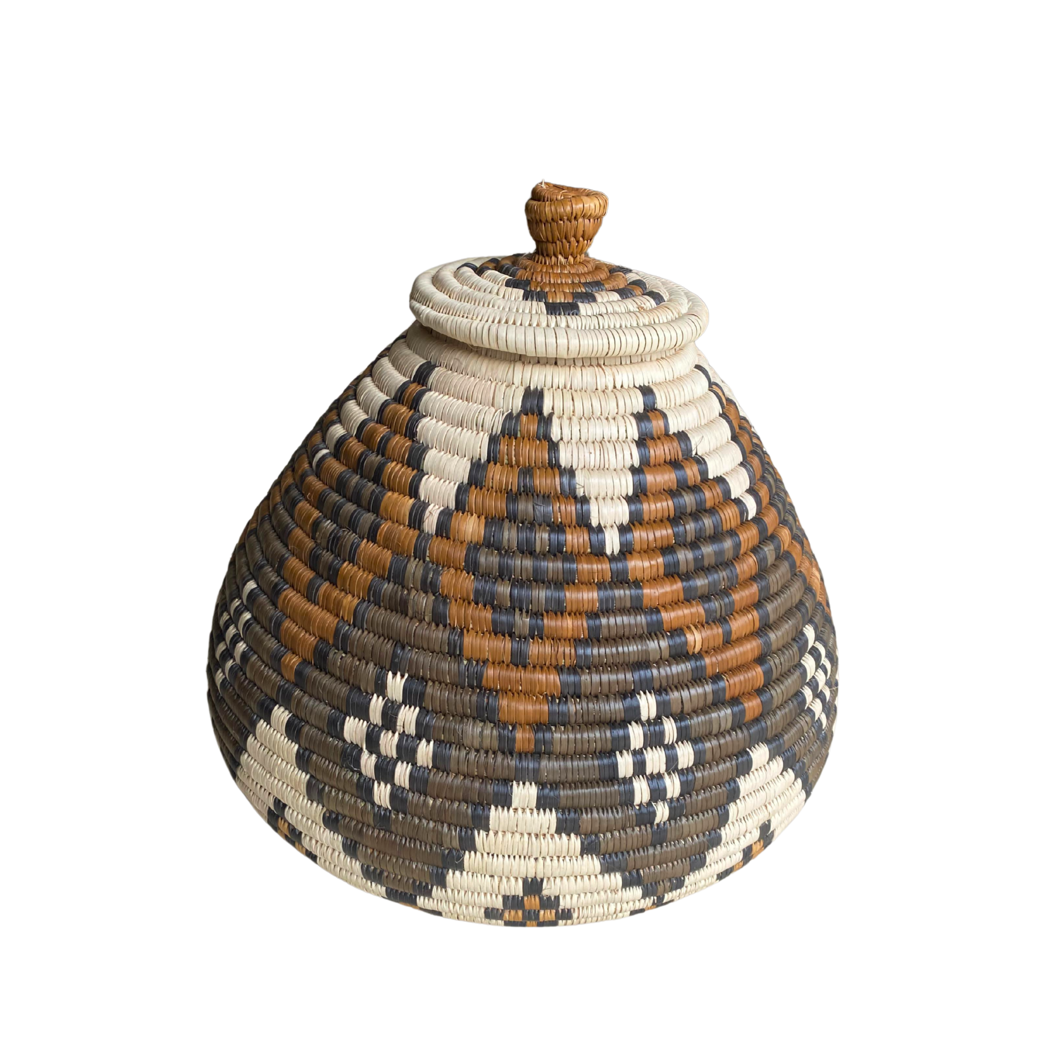 Small Hand Woven Zulu Basket (Diamond Shield Brown & Cream)