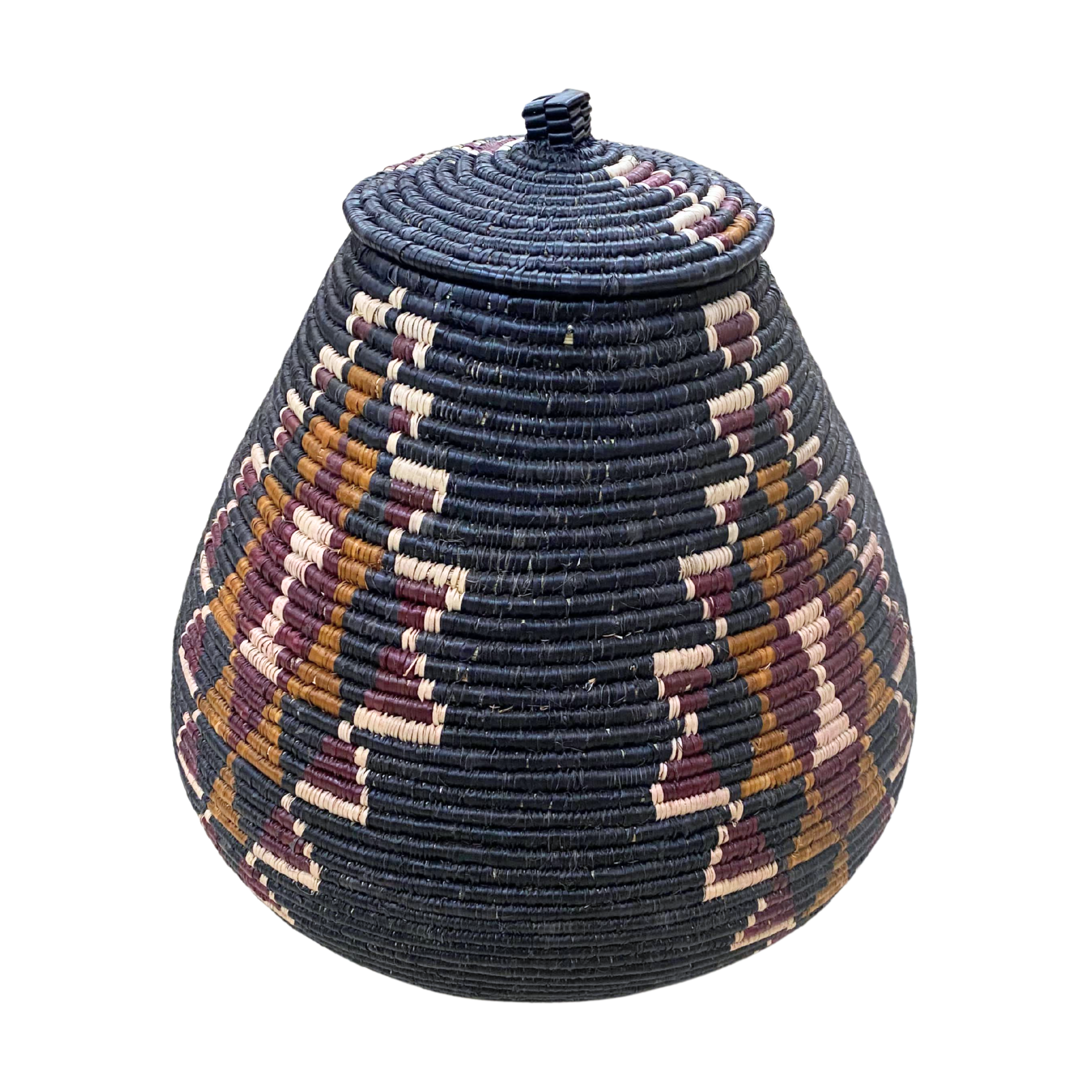 Hand Woven Zulu Reed Basket - Pumalele (Cream, Black, Brown & Red)