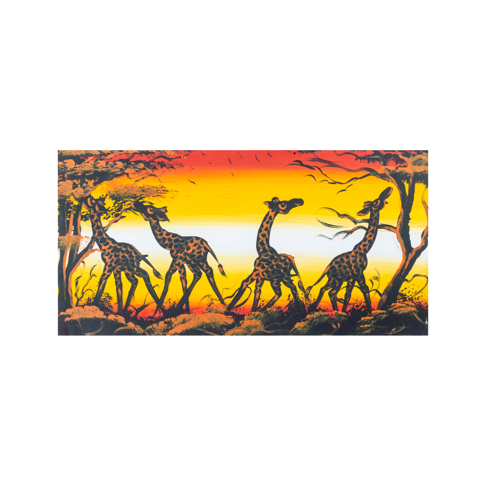 Giraffe Sunrise Canvas Painting - By Banda