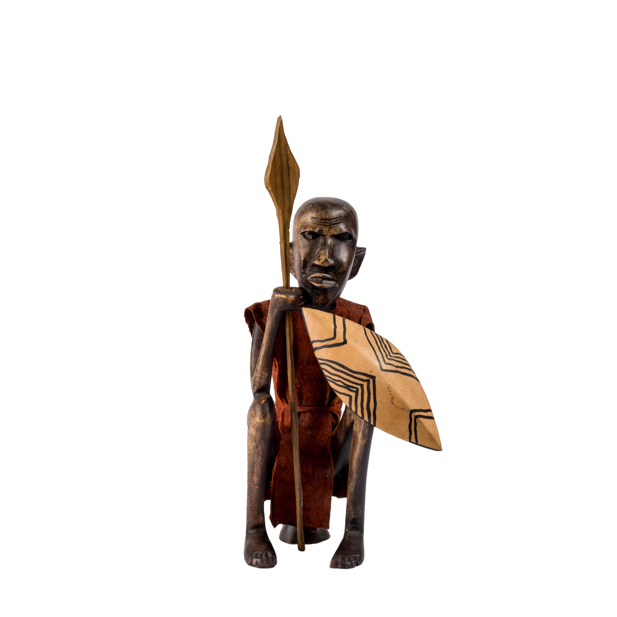 Carved Seated Wooden Maasai Warrior Sculpture