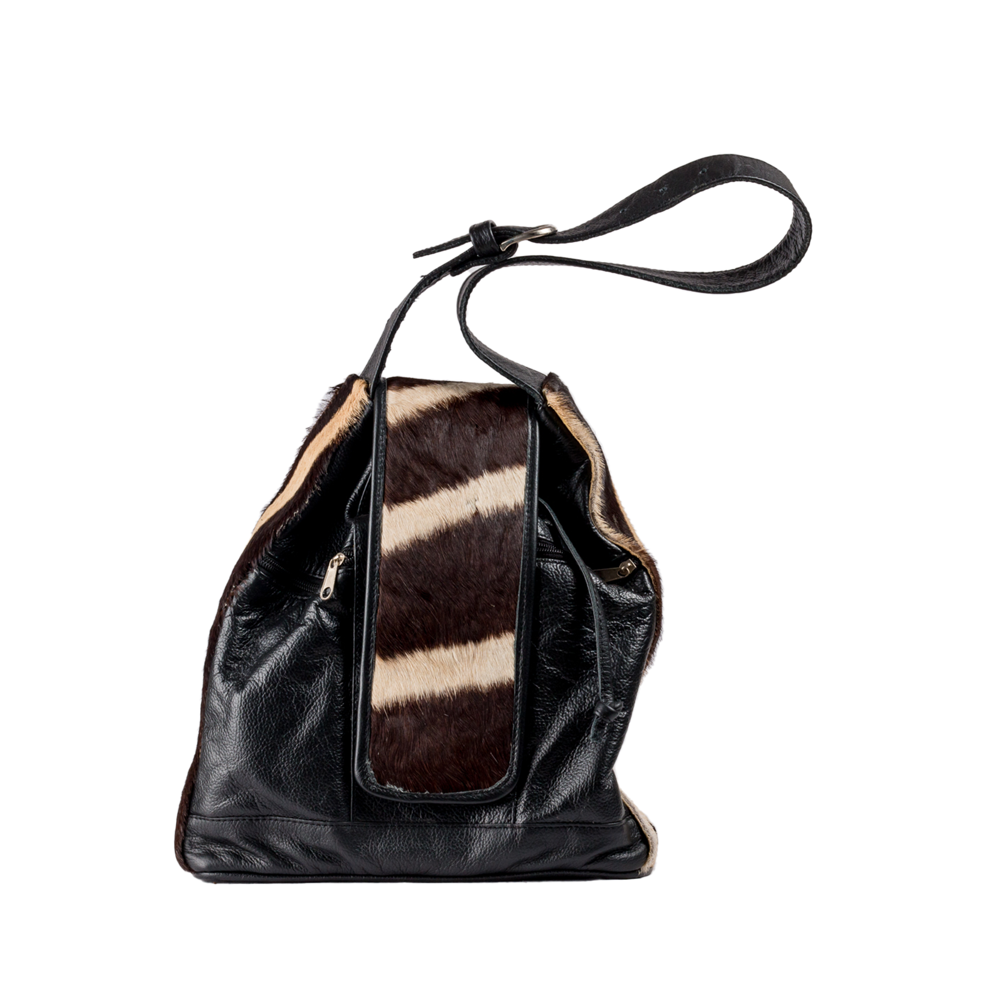Leather Drawstring Bag With Zebra Straps