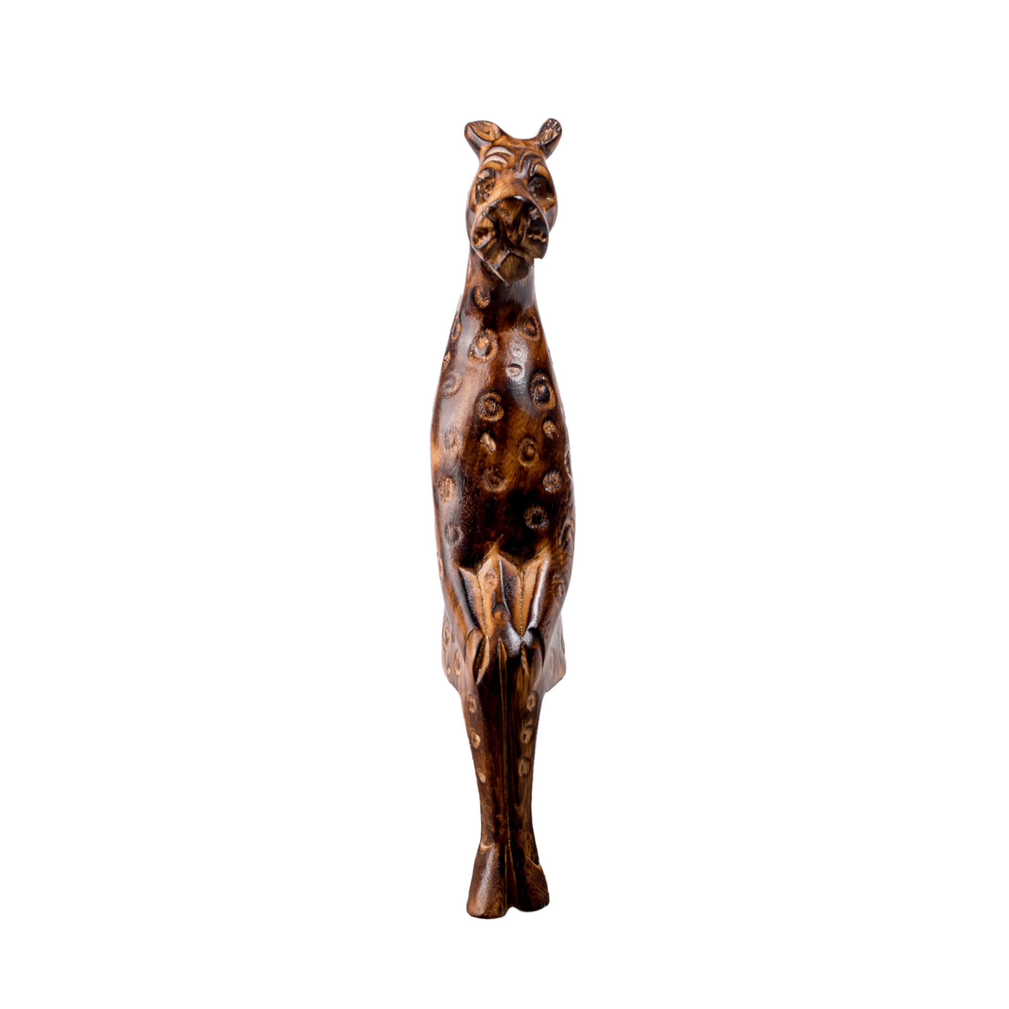 Wood Carved Seated Leopard