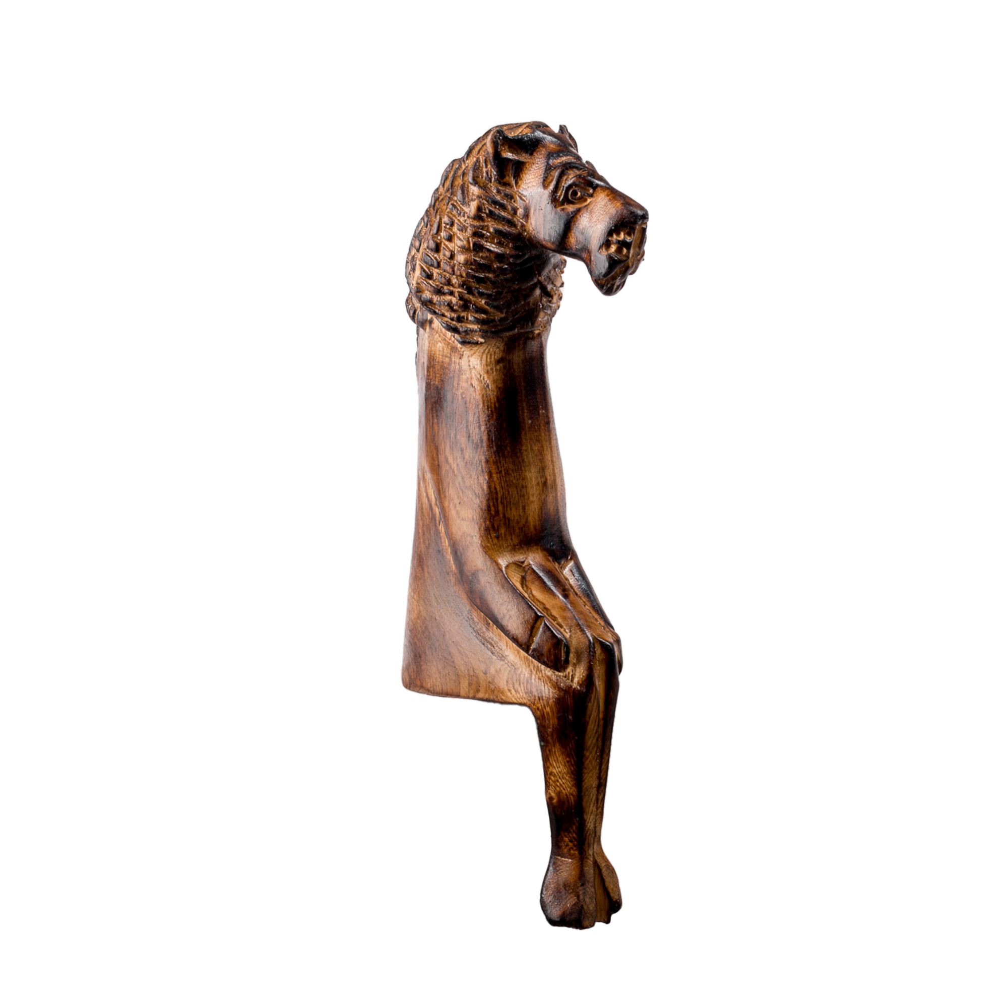 Wood Carved Seated Lion