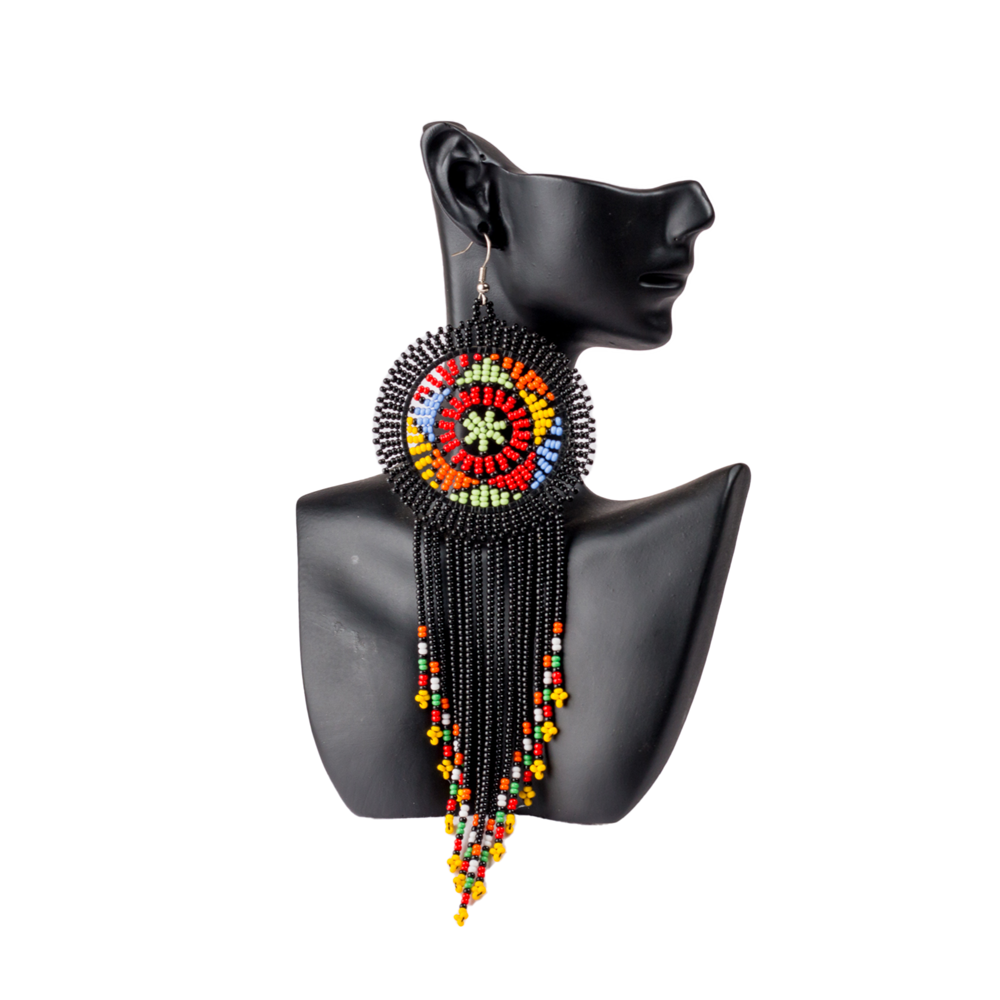 Large Round Zulu Beaded Tassel Earrings