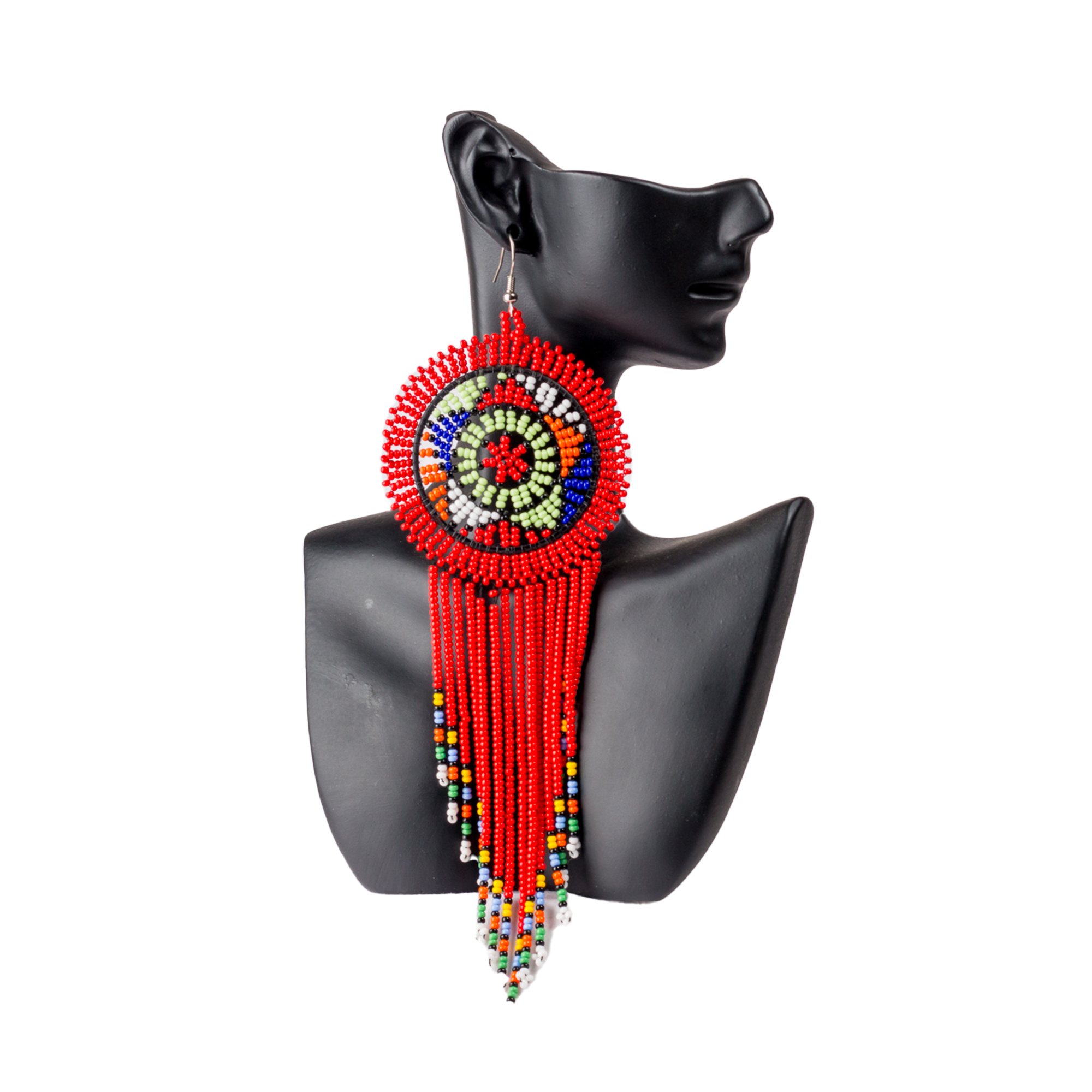 Large Round Zulu Beaded Tassel Earrings