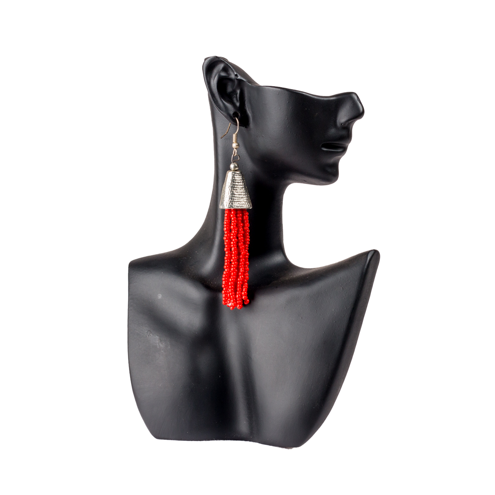 Red Beaded Tassel Earrings