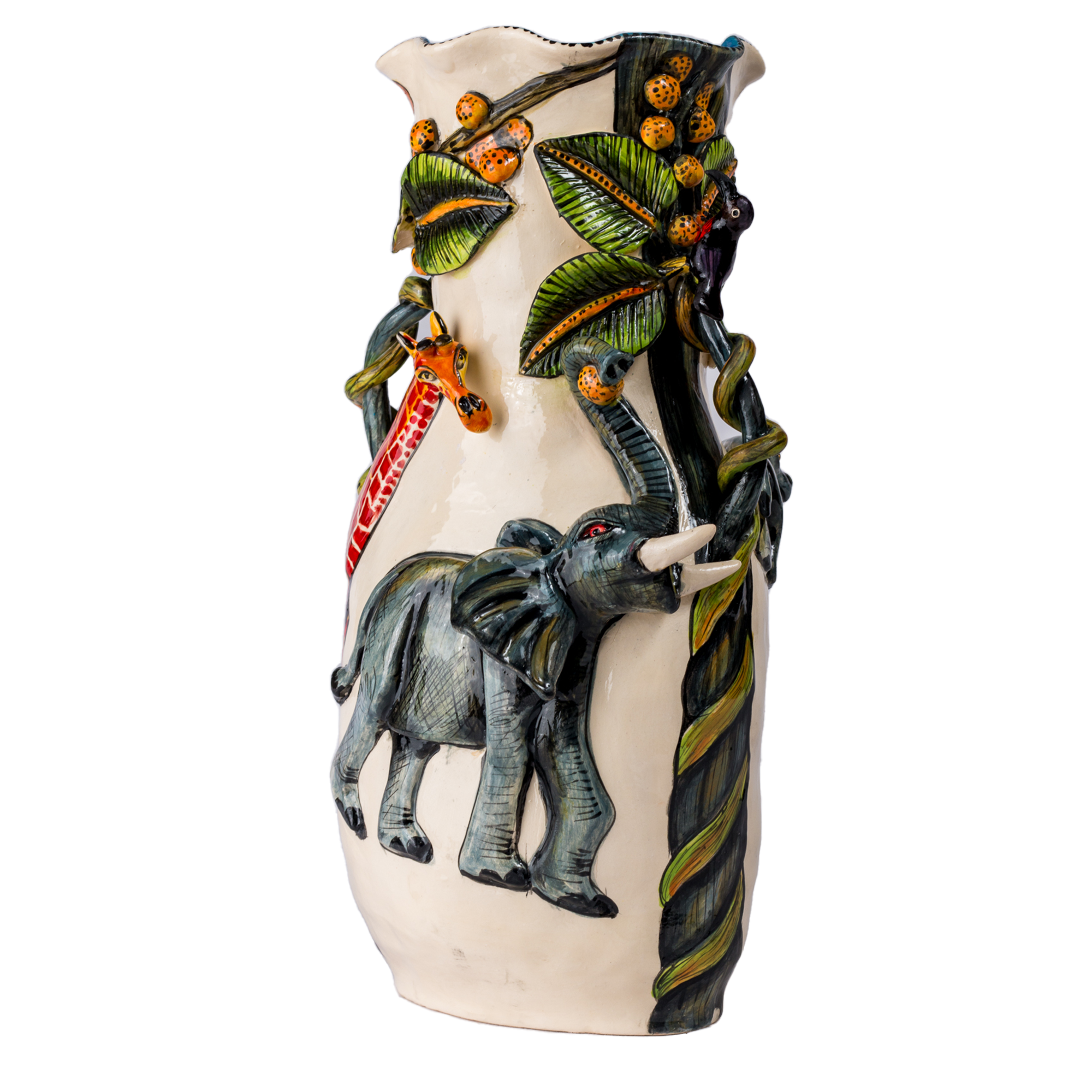 Safari Amigos - Large Hand Painted 3D Ceramic Vase