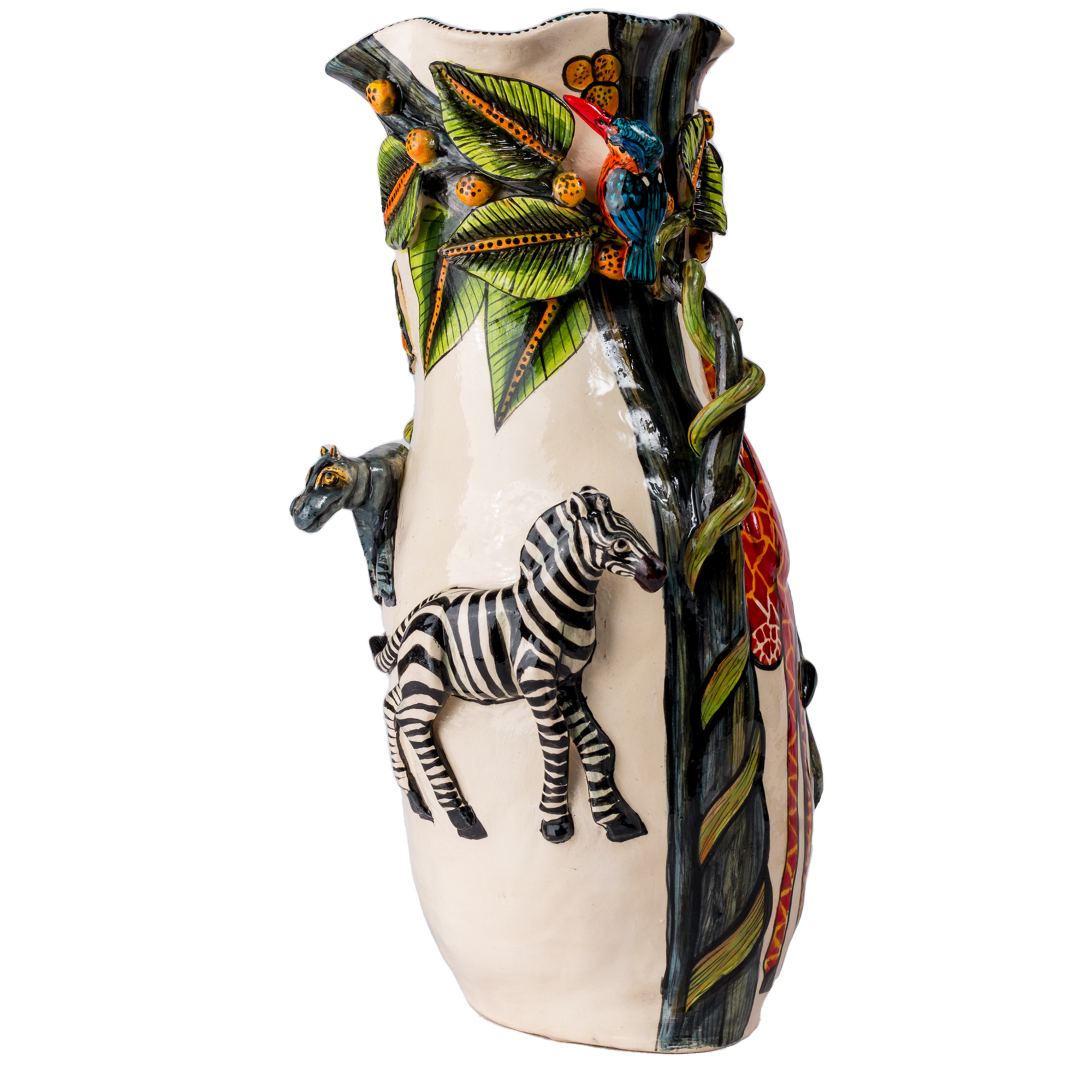 Safari Amigos - Large Hand Painted 3D Ceramic Vase