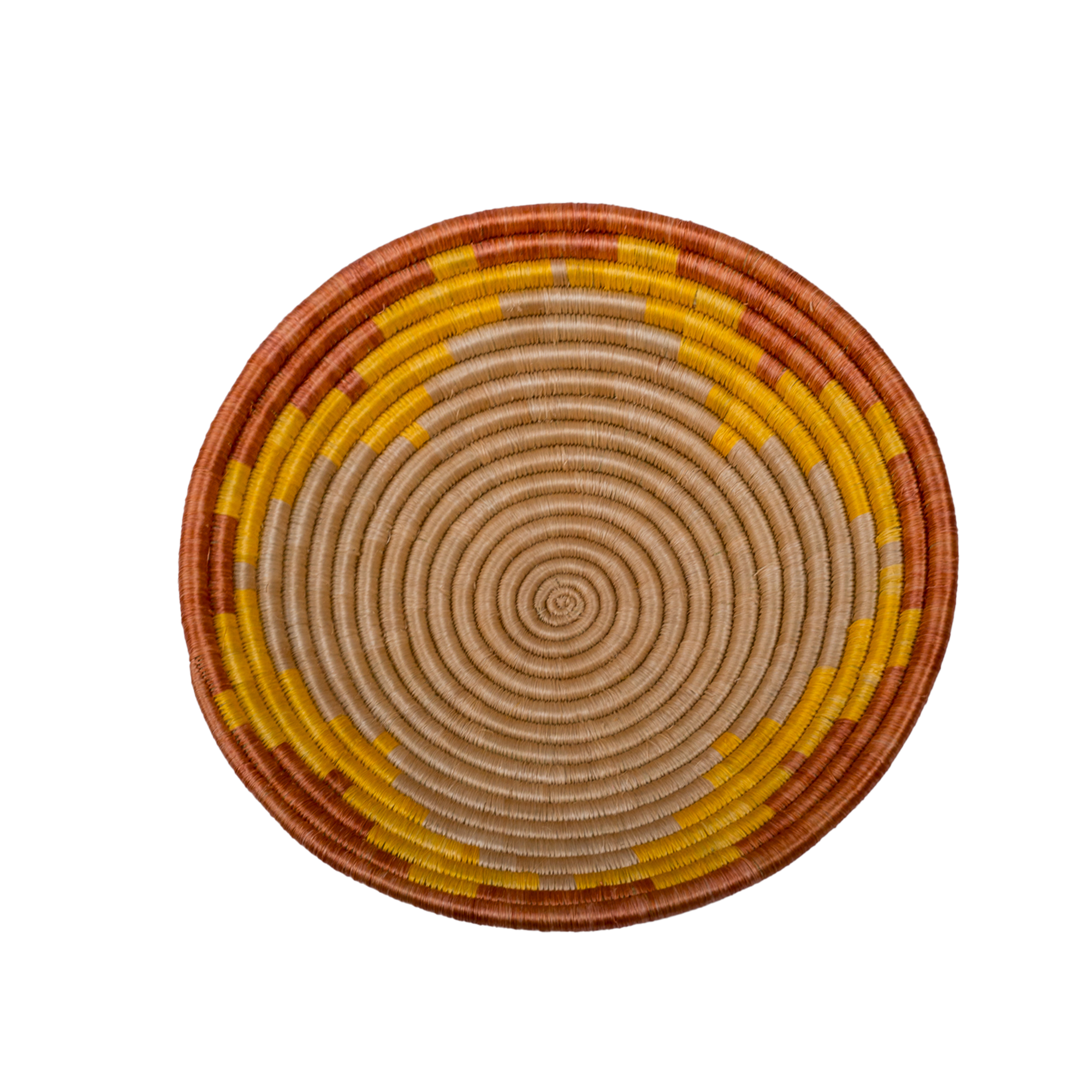 Large Handwoven Rwandan Basket - Beige & Colour Patterns (28cm)