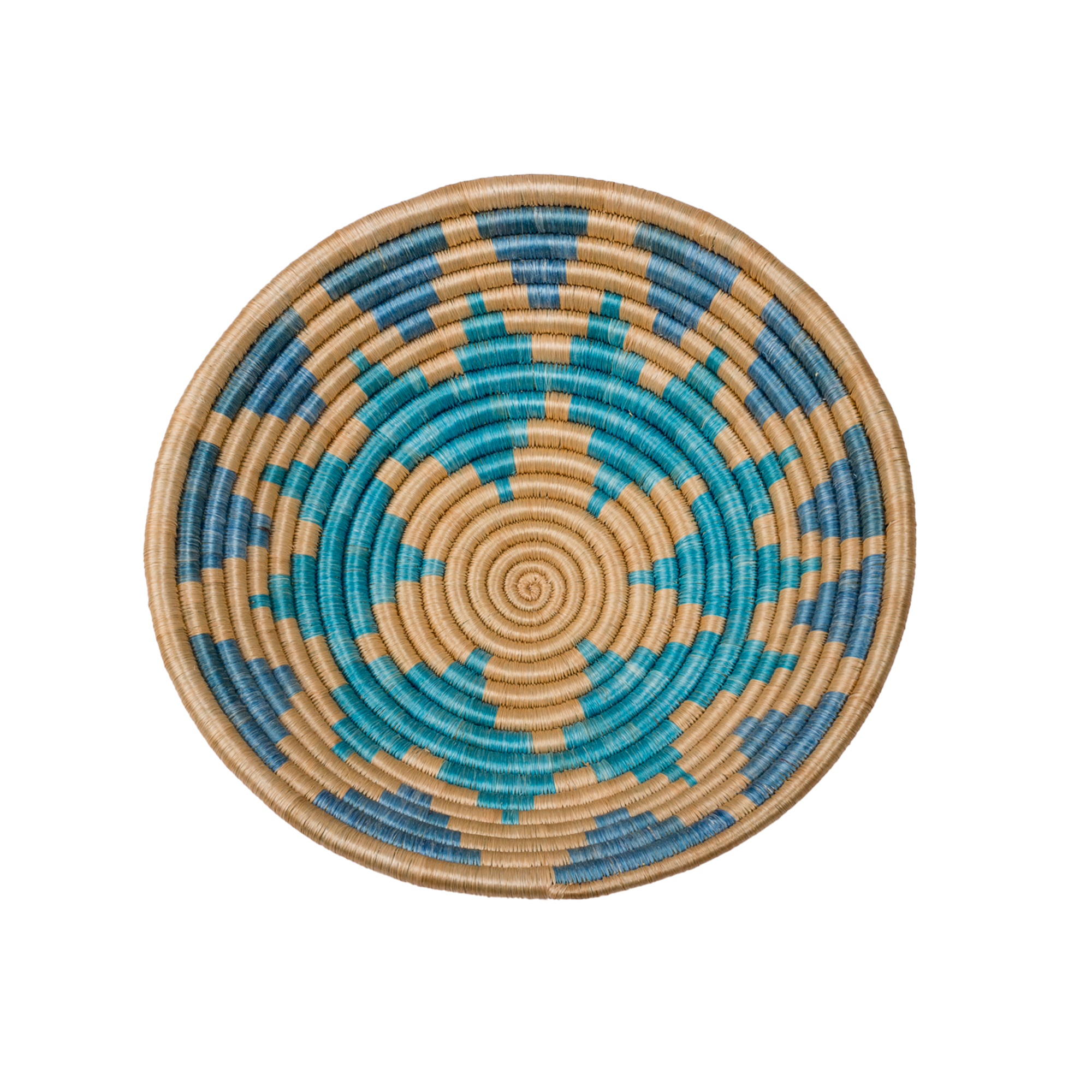 Large Handwoven Rwandan Basket - Beige & Colour Patterns (28cm)