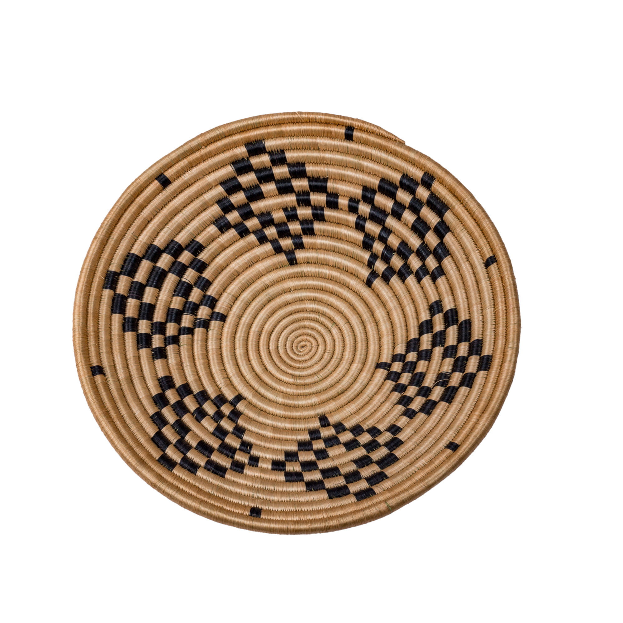 Large Handwoven Rwandan Basket - Beige Patterns (28cm)