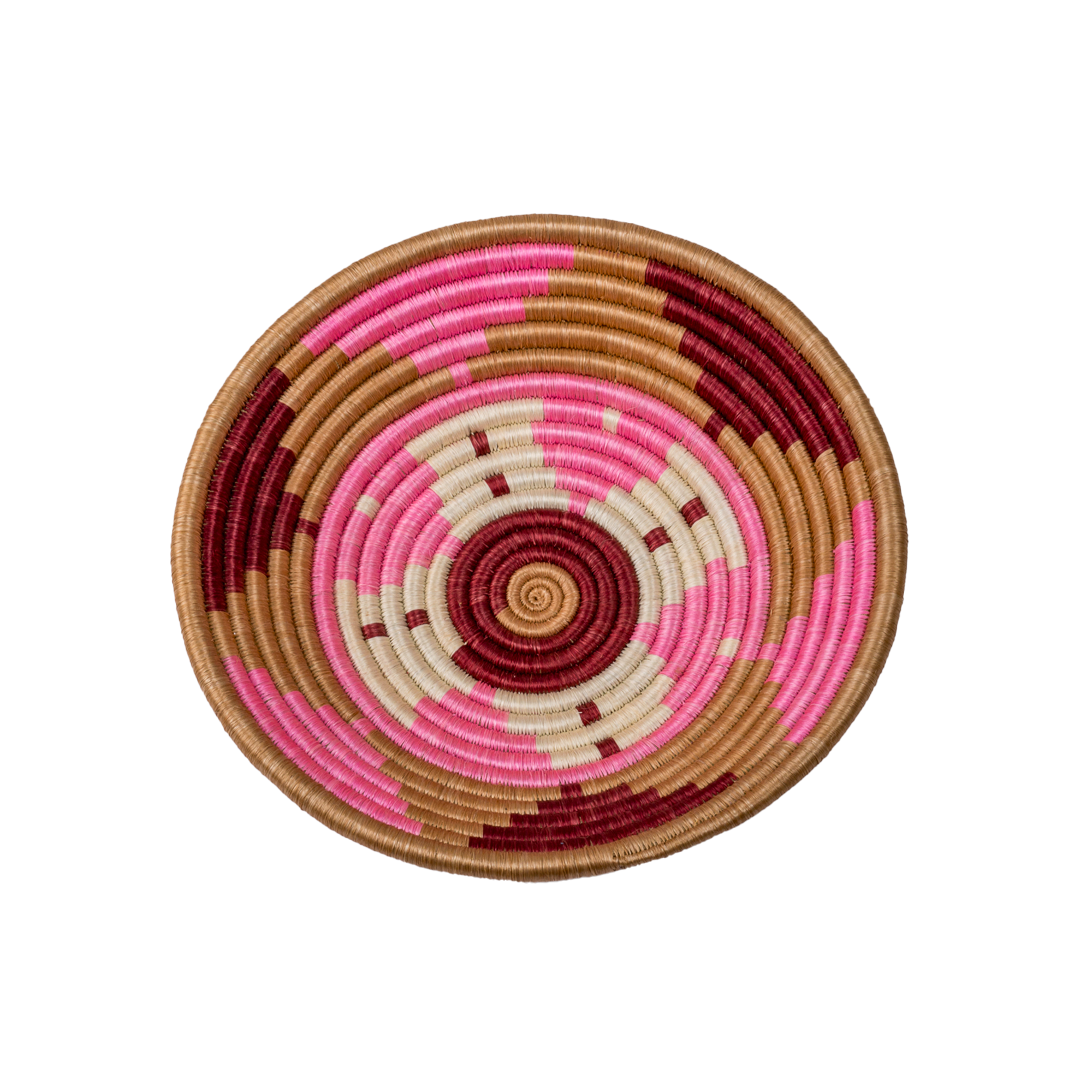 Large Handwoven Rwandan Basket - Beige & Colour Patterns (28cm)