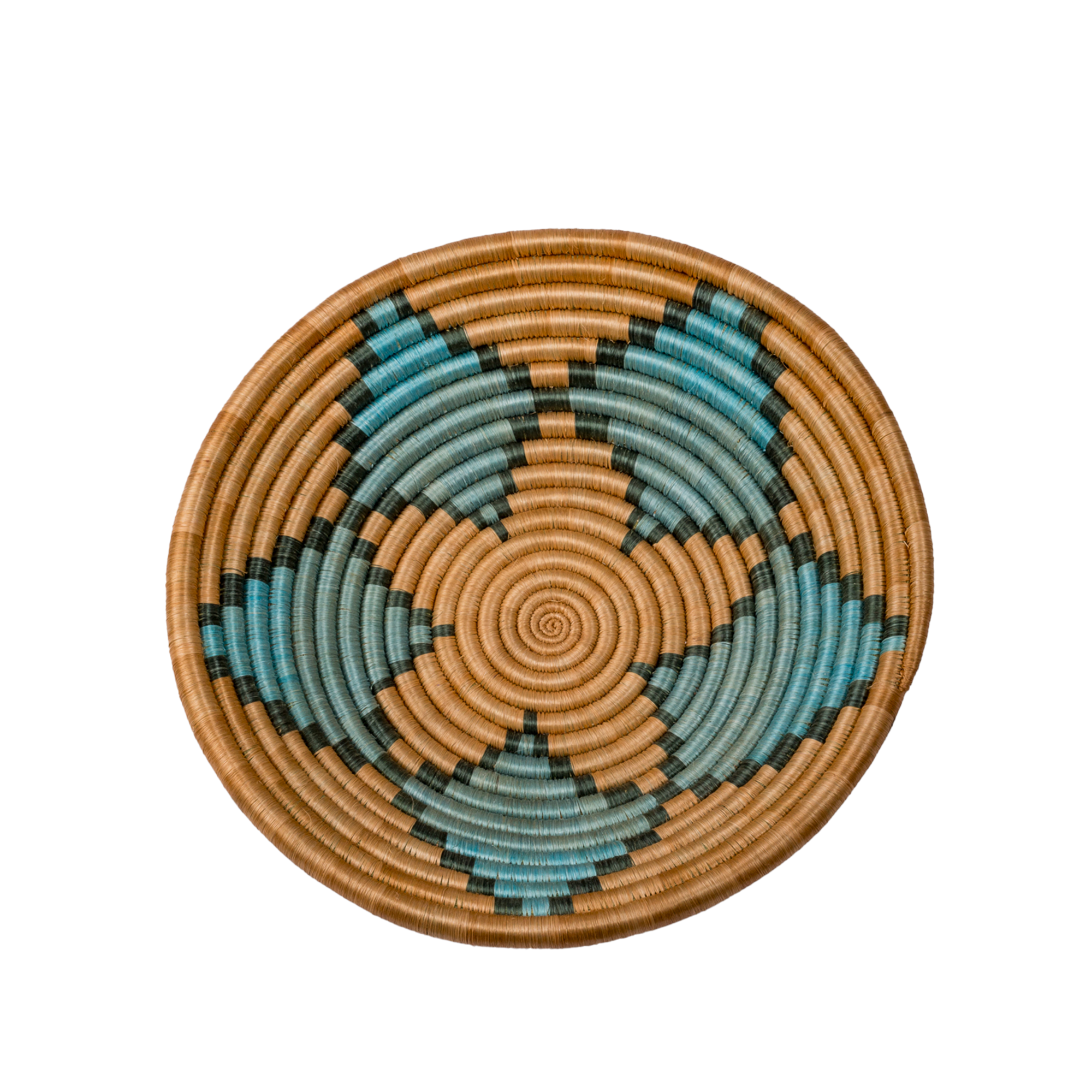Large Handwoven Rwandan Basket - Beige & Colour Patterns (28cm)