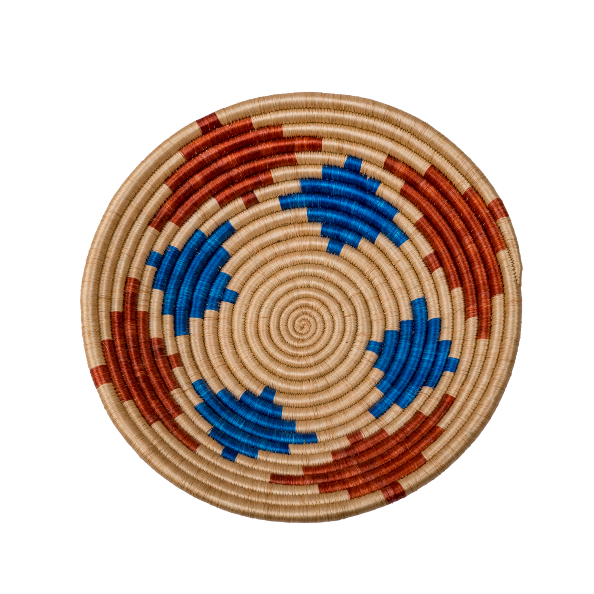 Large Handwoven Rwandan Basket - Beige & Colour Patterns (28cm)