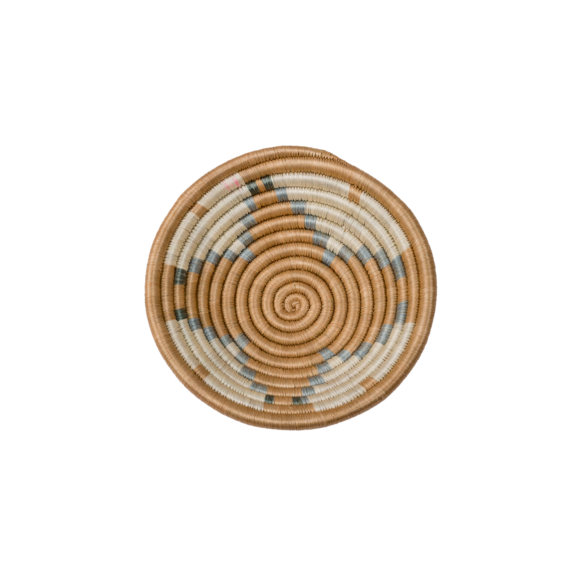 Small Handwoven Rwandan Basket - Beige Patterns (19cm)