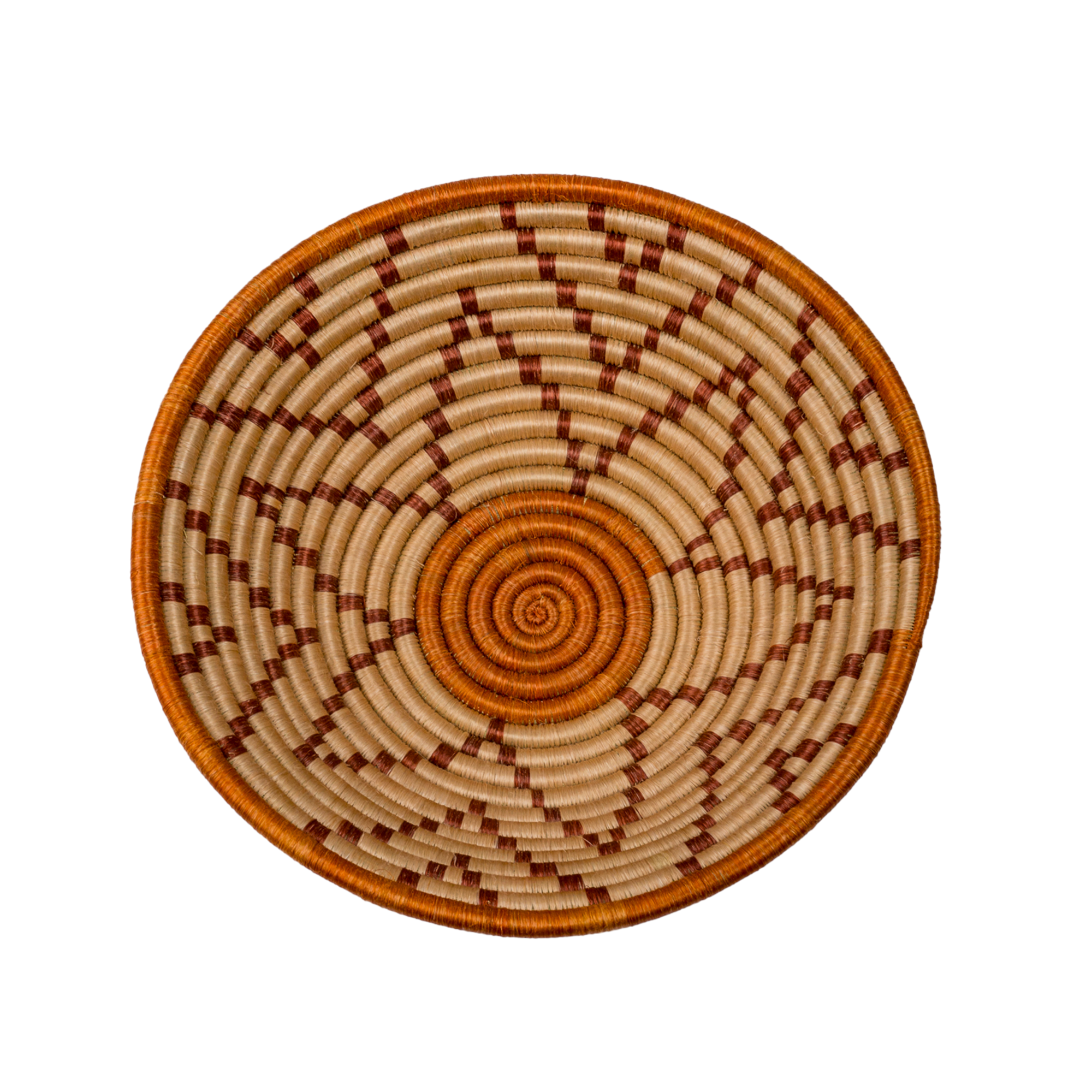 Large Handwoven Rwandan Basket - Beige & Colour Patterns (28cm)