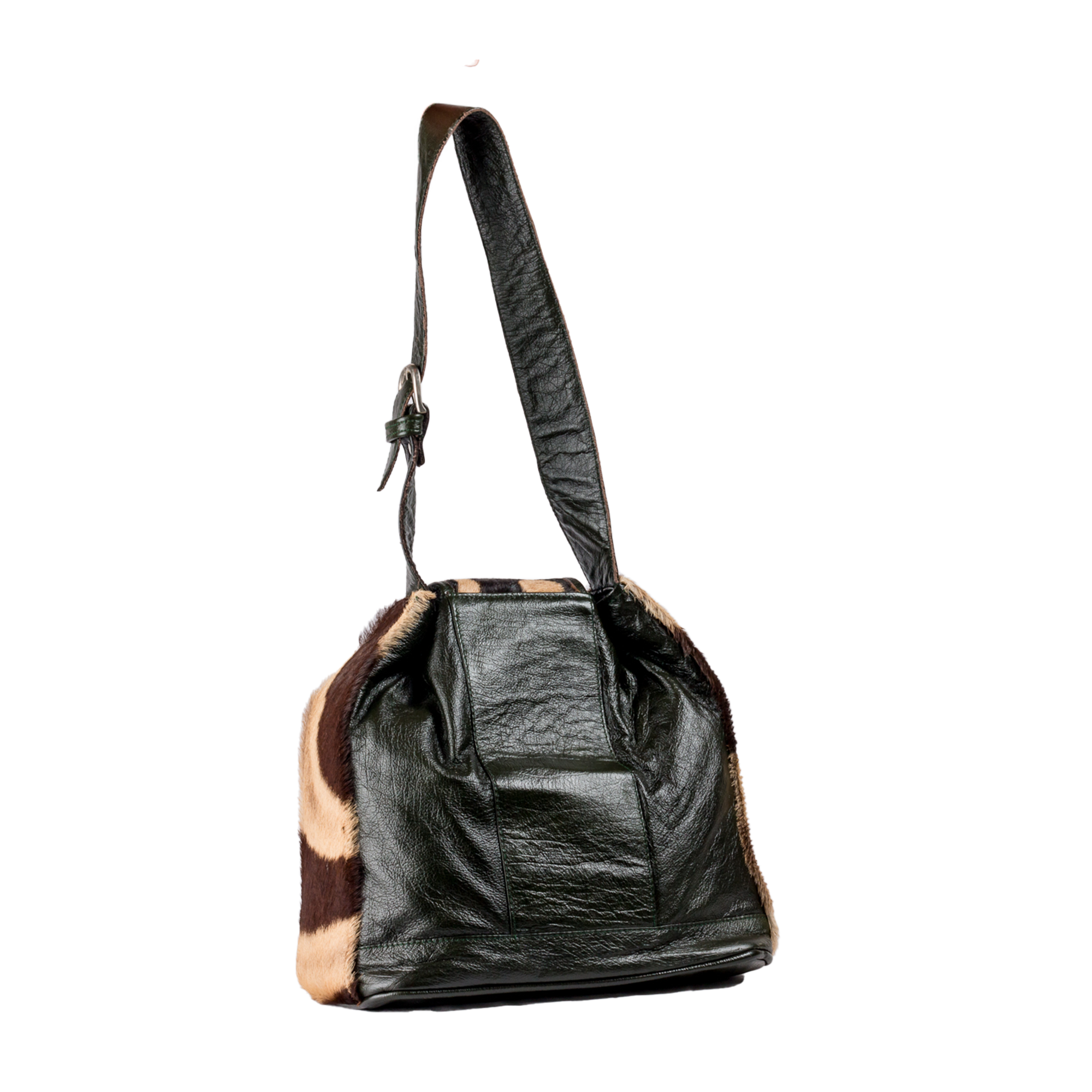 Leather Drawstring Bag With Zebra Straps