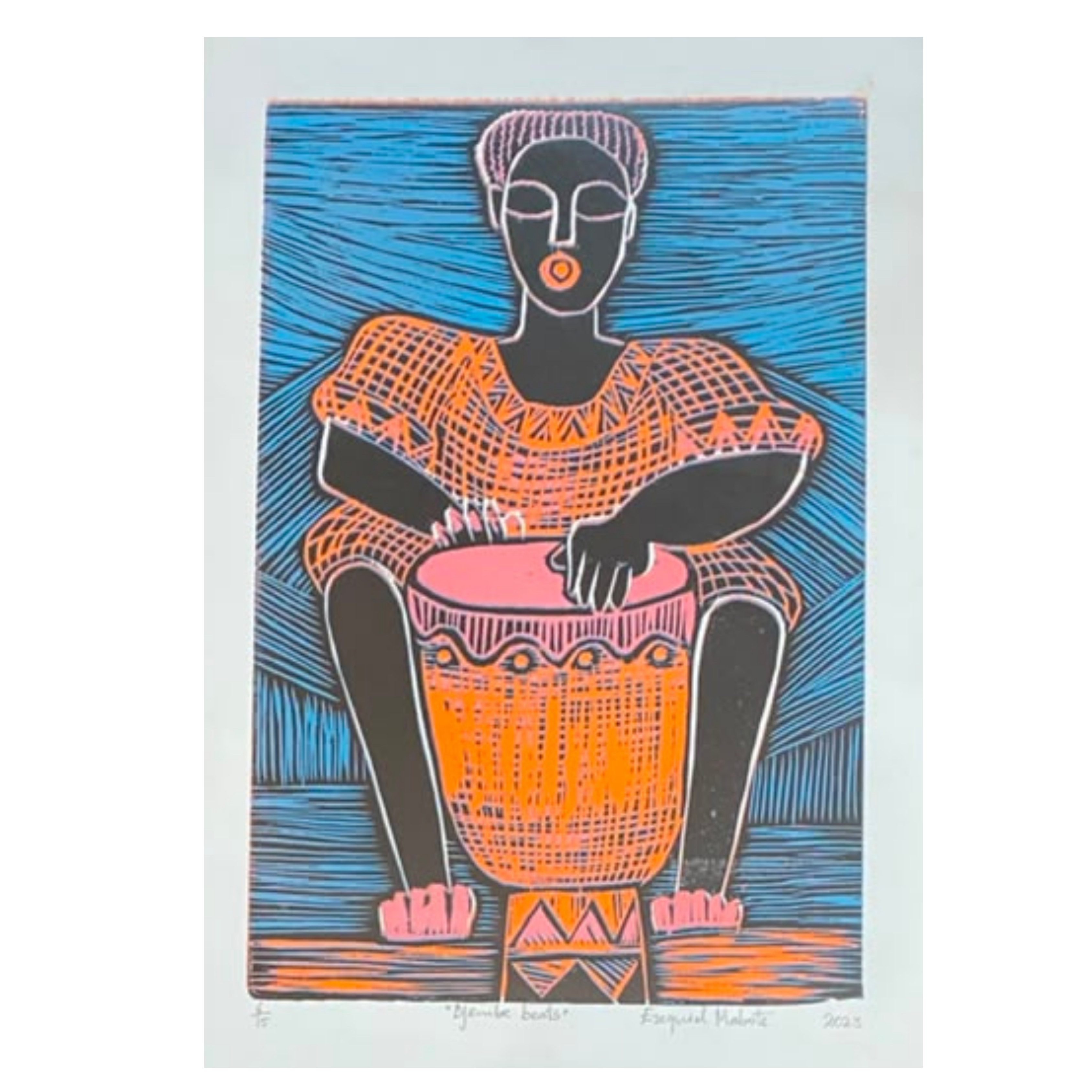 Mabote Art Woodprint Painting - Djembe Beats