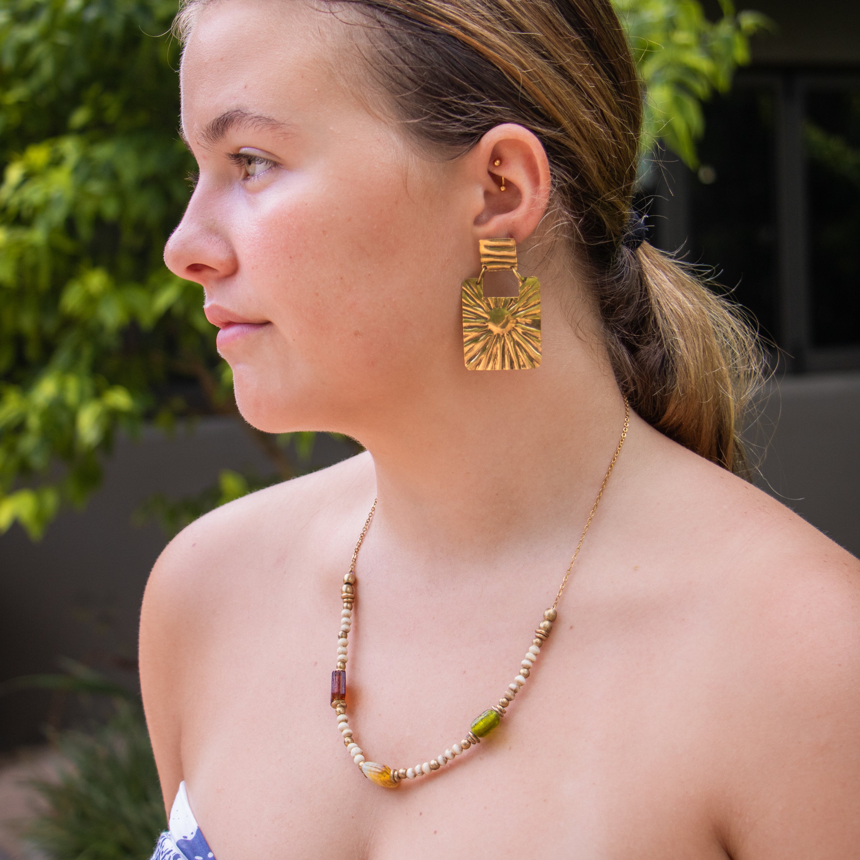 Zethu - Brass Sun Square Earring