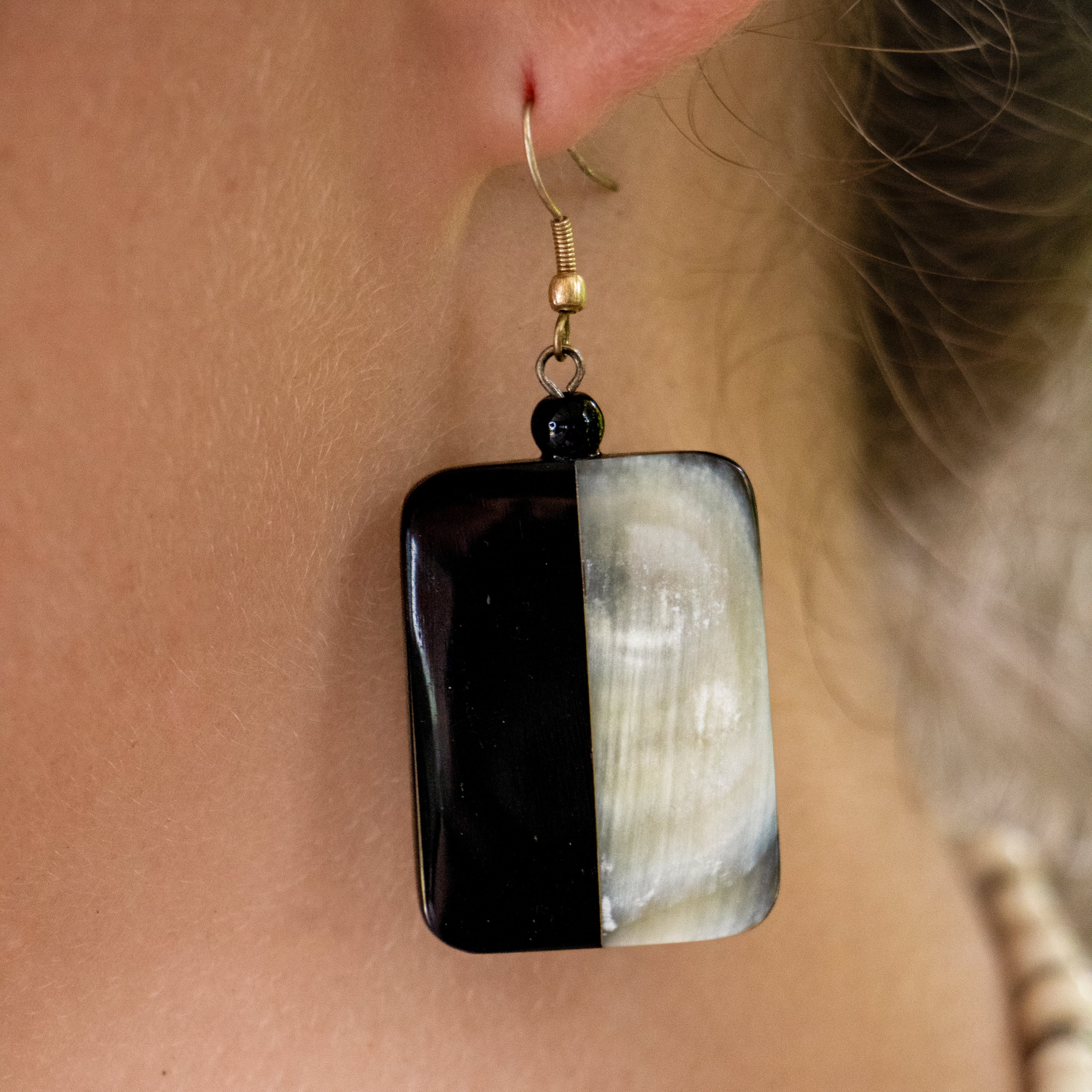 Qhamisa - Two Tone Rectangular Bone Earring