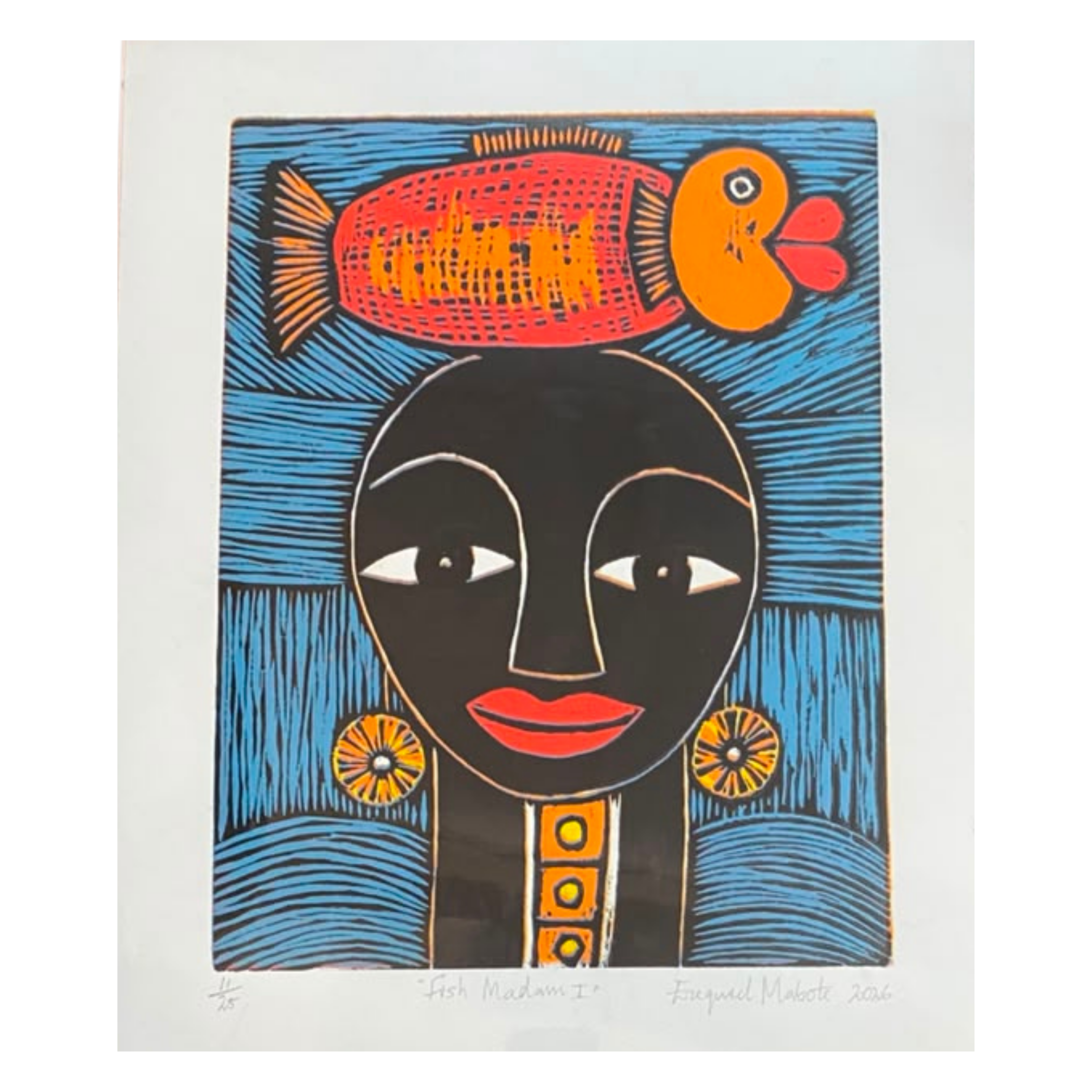 Mabote Art Woodprint Painting - Fish Madam