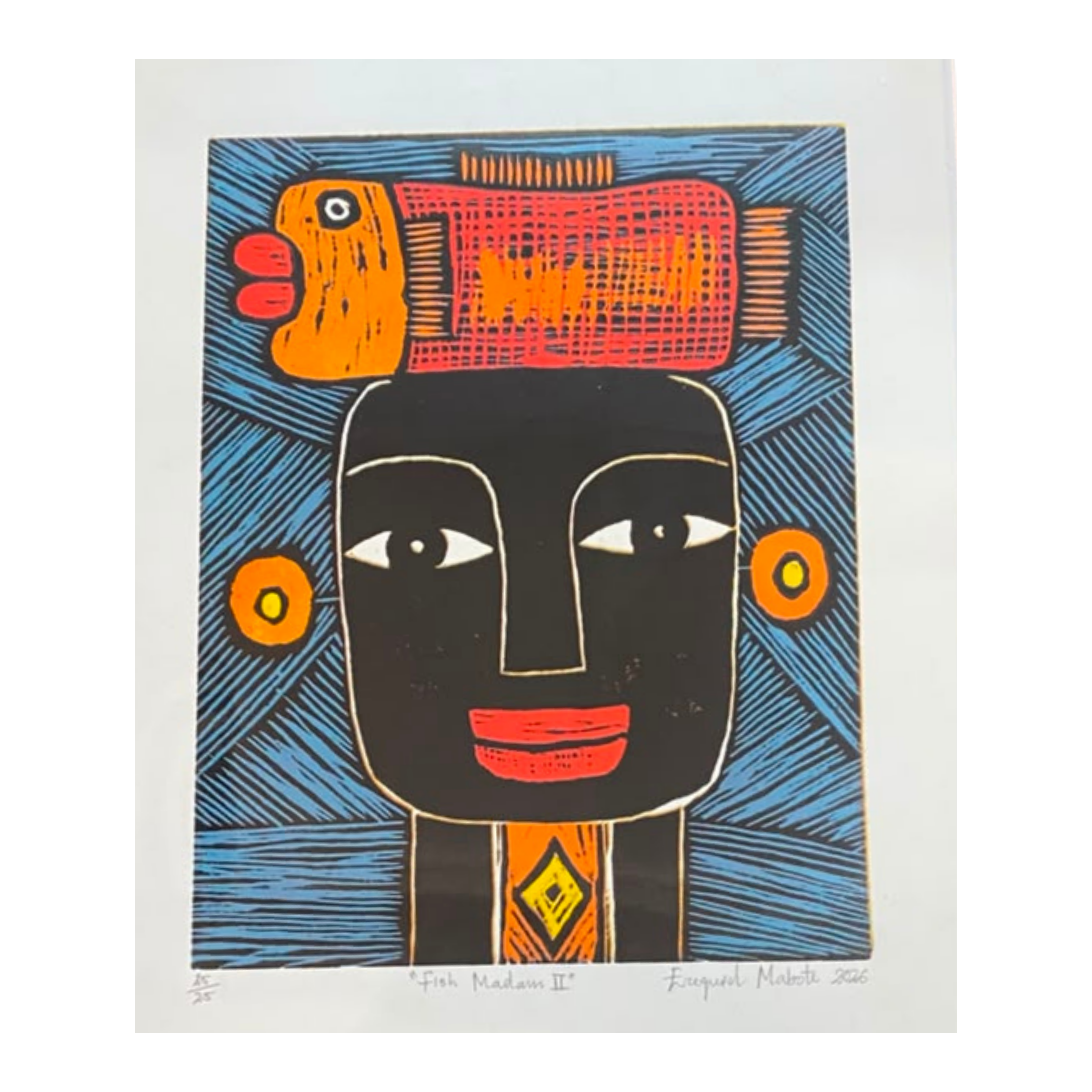 Mabote Art Woodprint Painting - Fish Madam