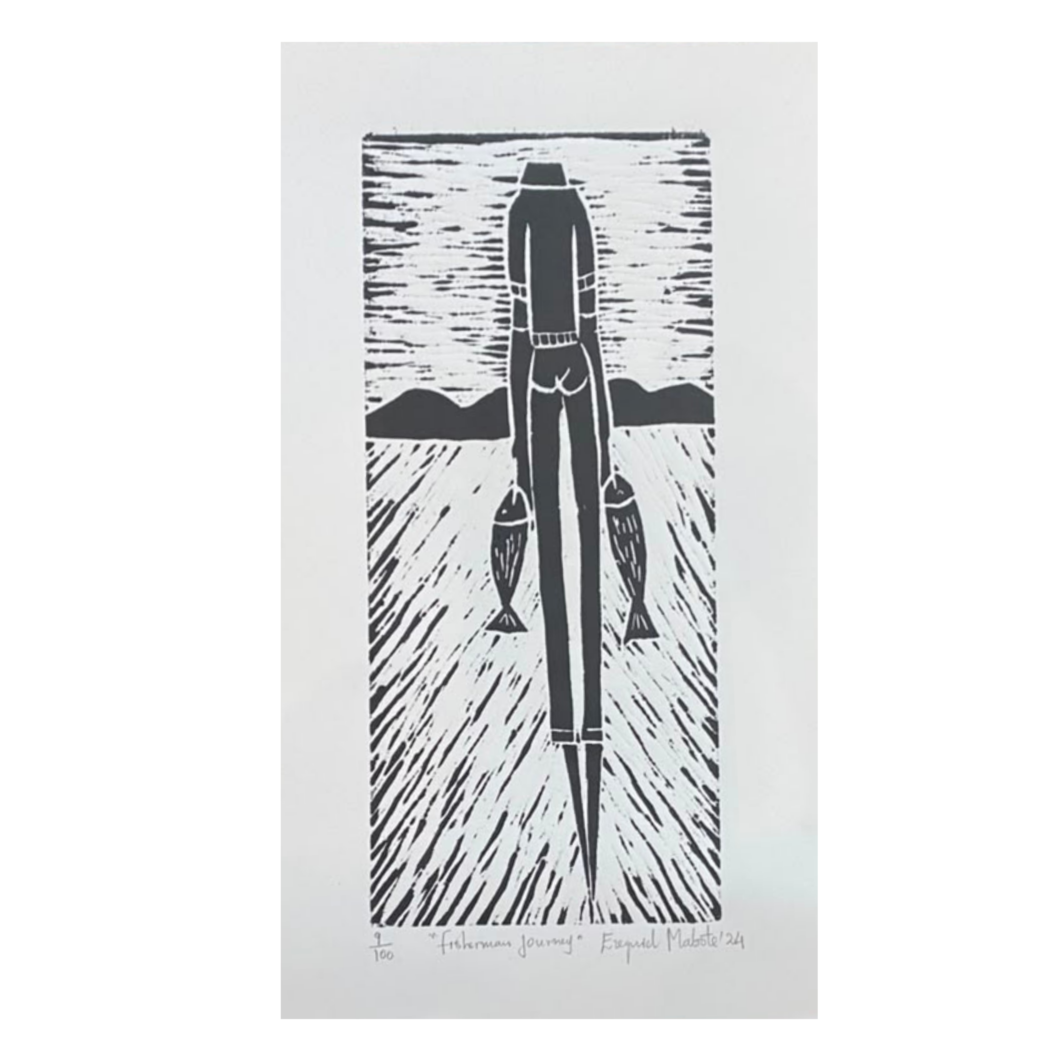 Mabote Art Woodprint Painting - Fisherman Journey
