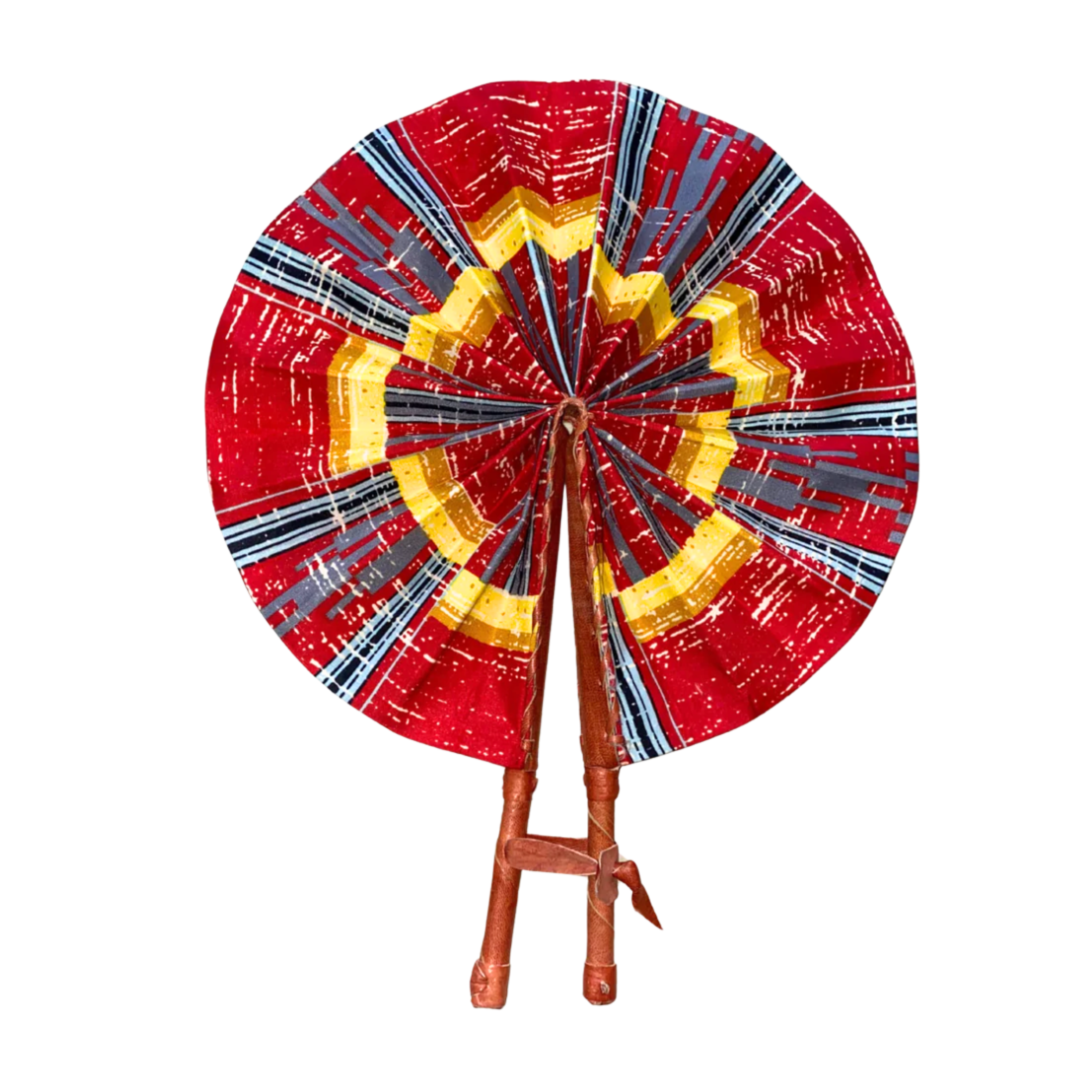Fold Up African Leather Fan (Burgundy)