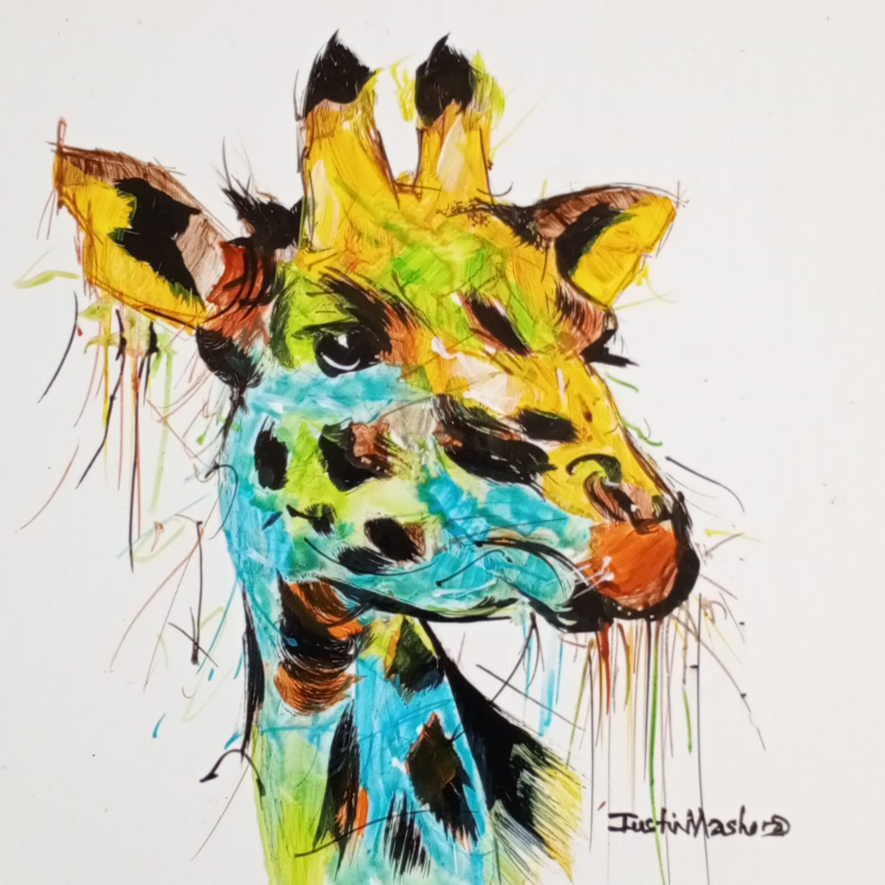 Justin Mashora Masonite Painting - Giraffe (25cm x 25cm)