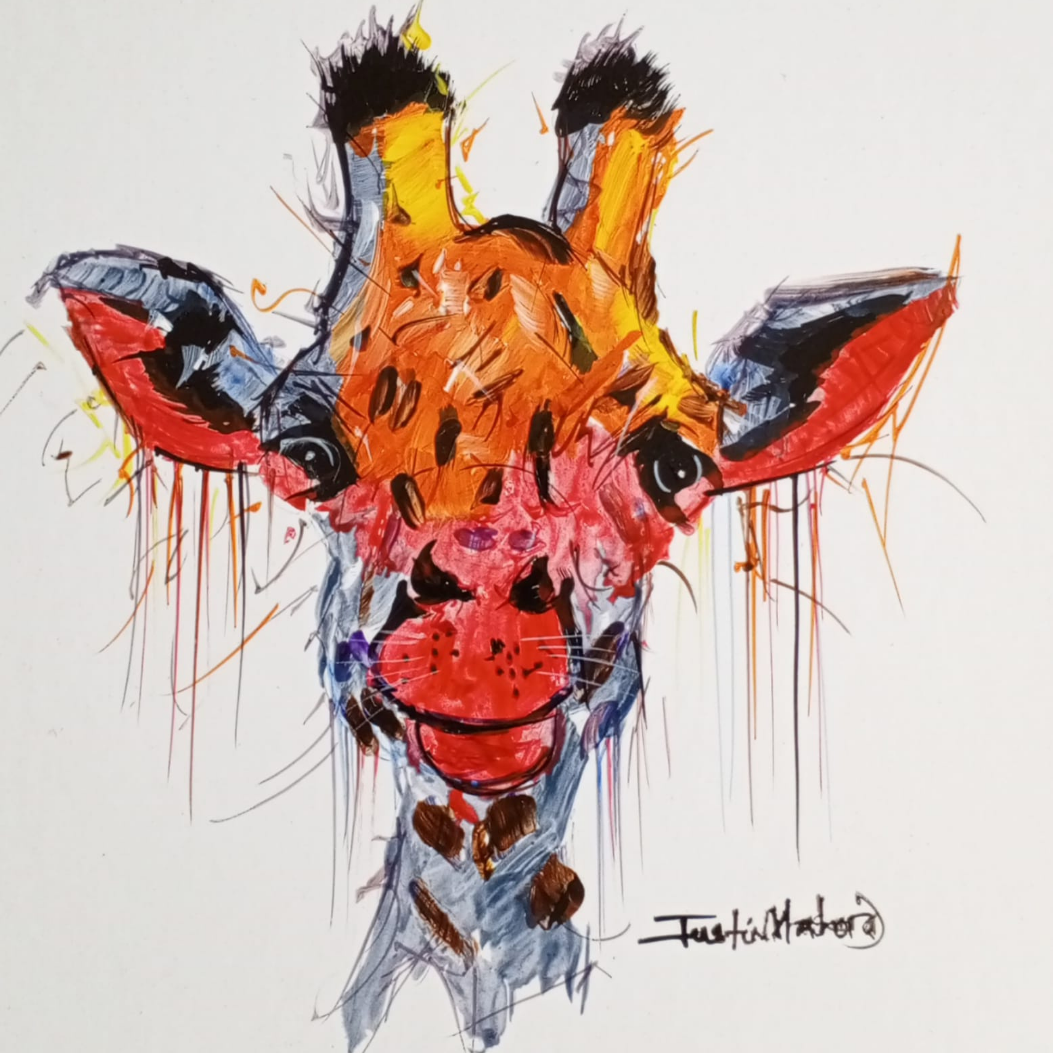 Justin Mashora Masonite Painting - Giraffe (25cm x 25cm)