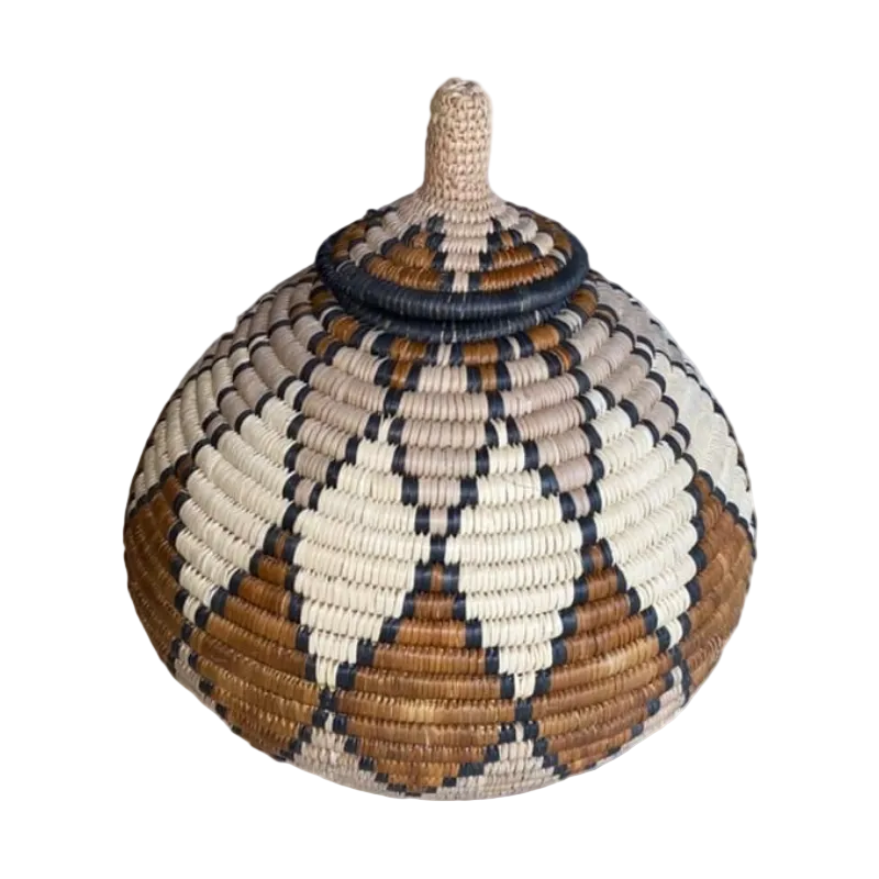 Small Hand Woven Diamonds Zulu Baskets - GIzile (Brown & Beige)
