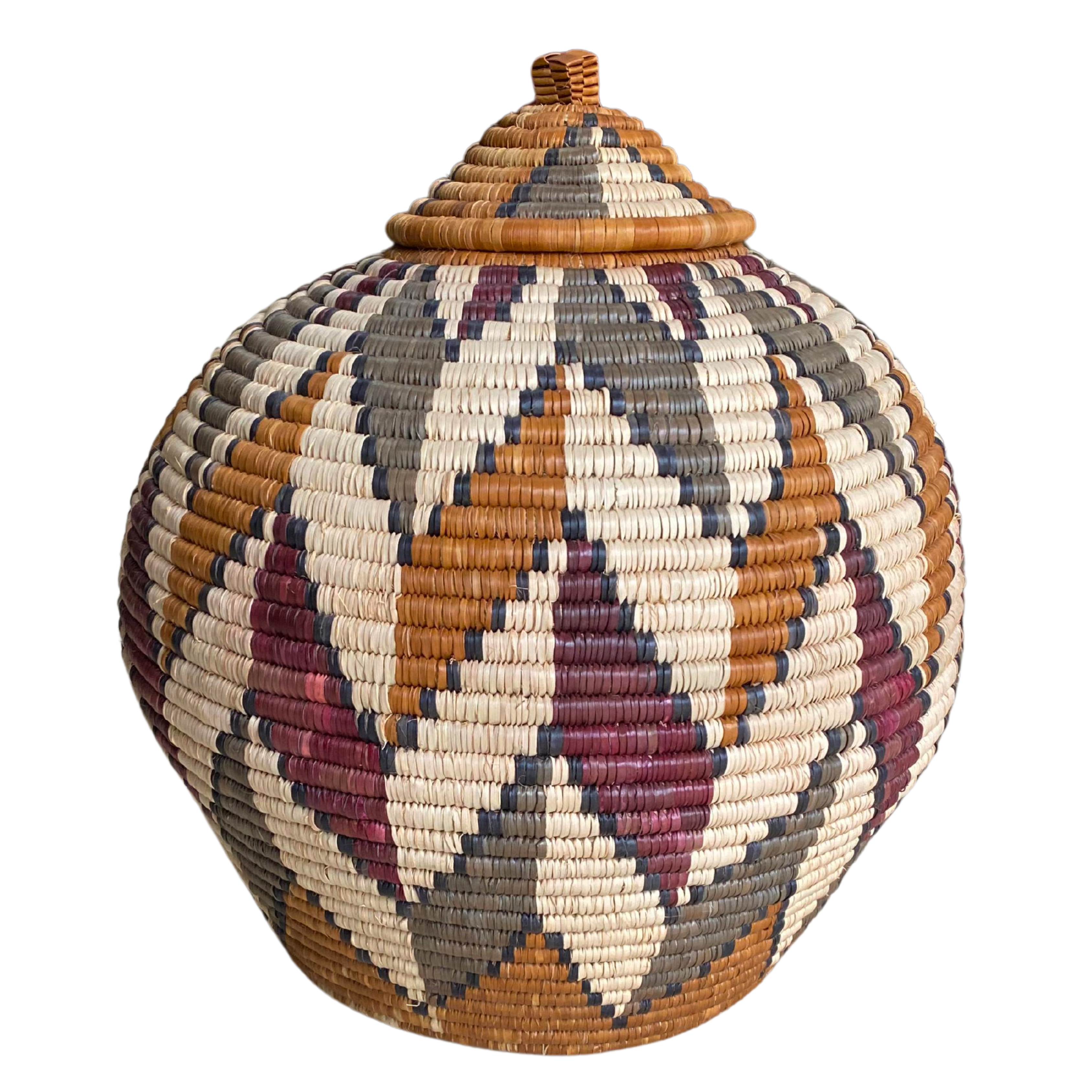 Hand-Woven Zig-Zag Flower Basket - Hleziph (Cream, Grey, Brown & Red)