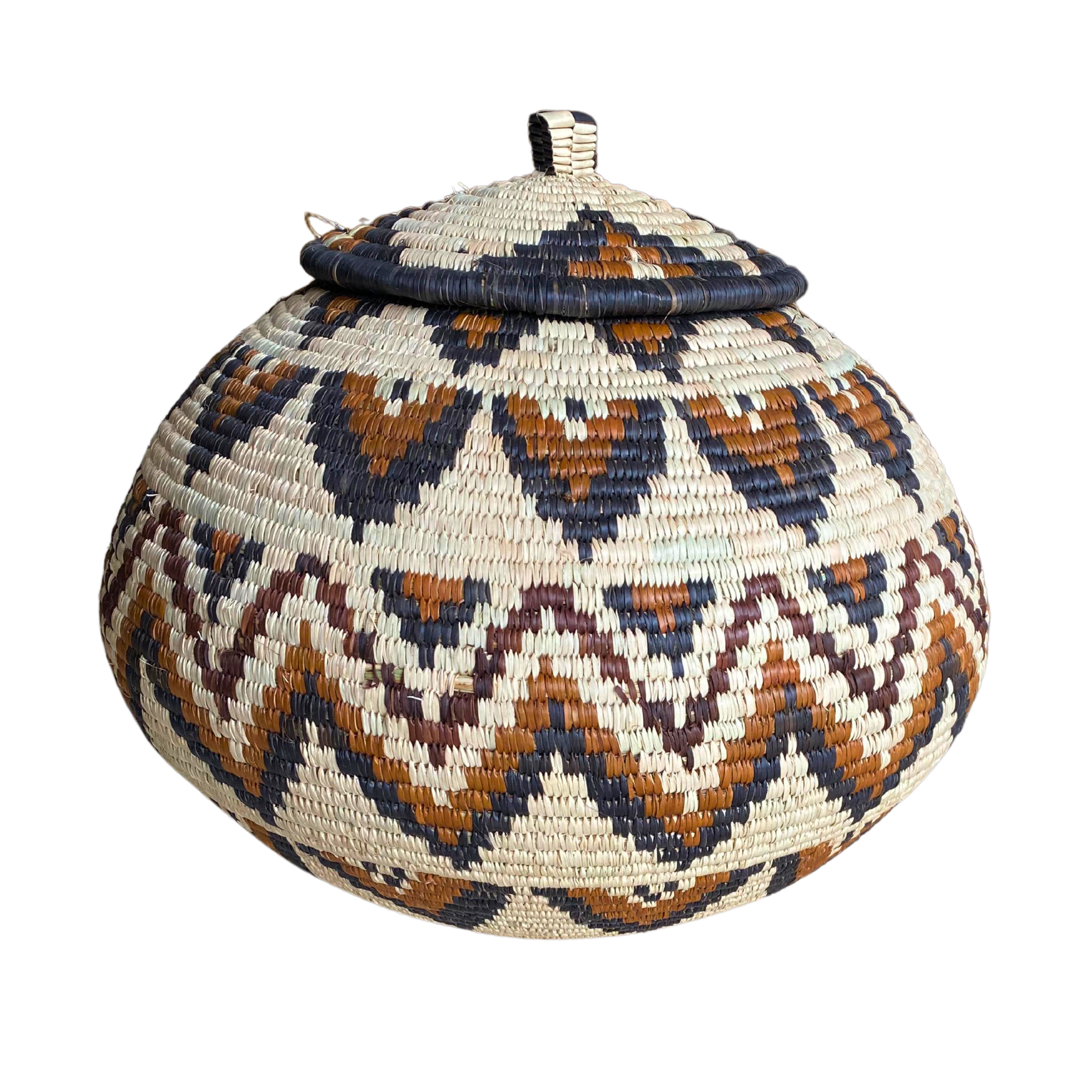 Hand-Woven Zig-Zag Half Diamonds Basket - Hleziph (Cream, Black & Brown)