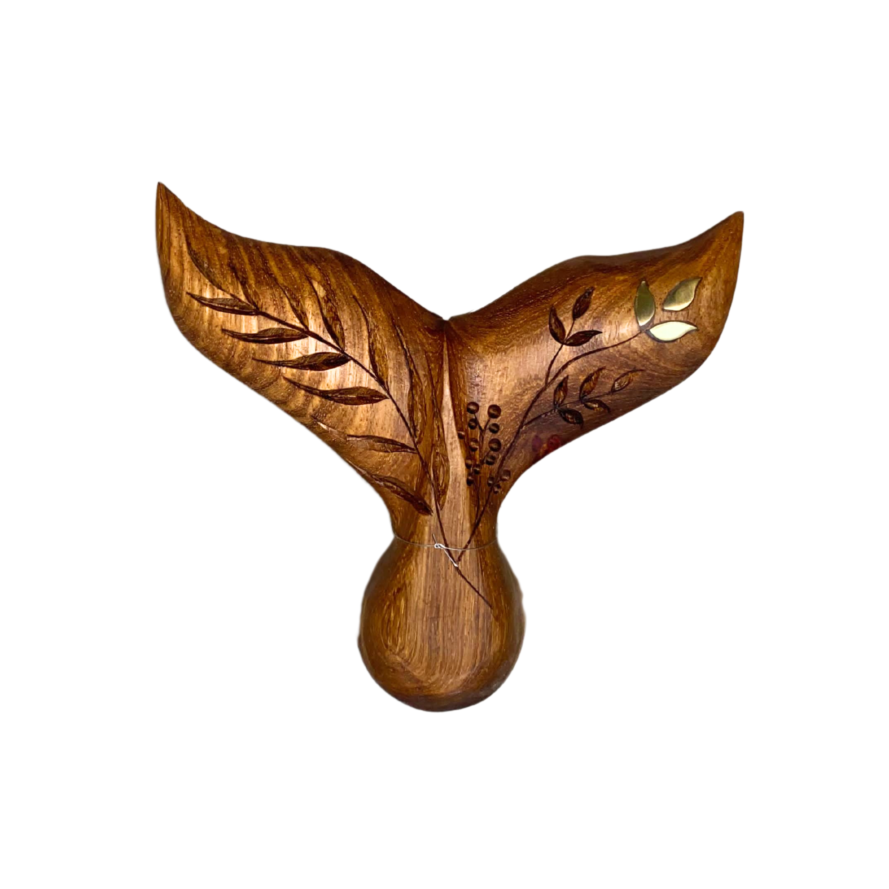 Hand Carved Whale Tail Wall Hook With Brass Inlay