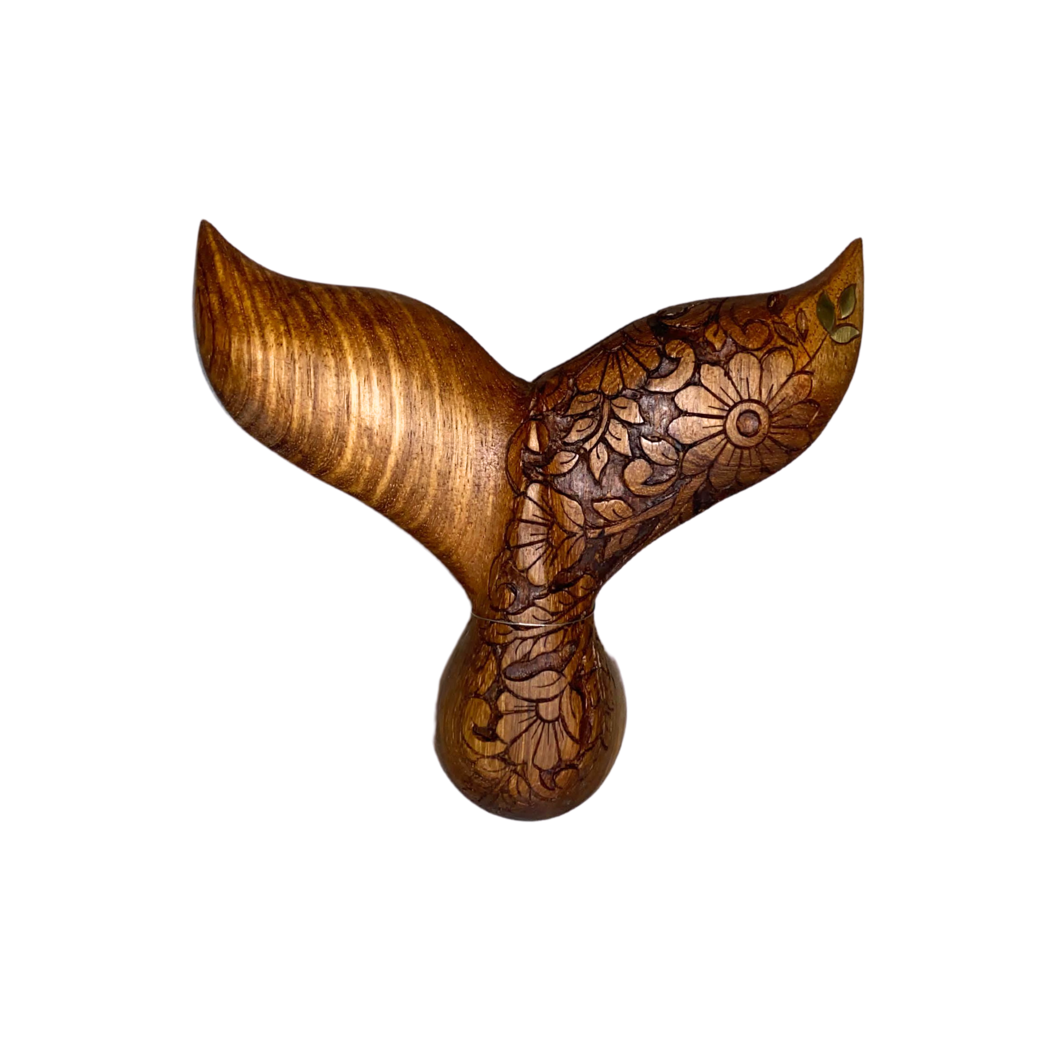 Hand Carved Whale Tail Wall Hook With Brass Inlay